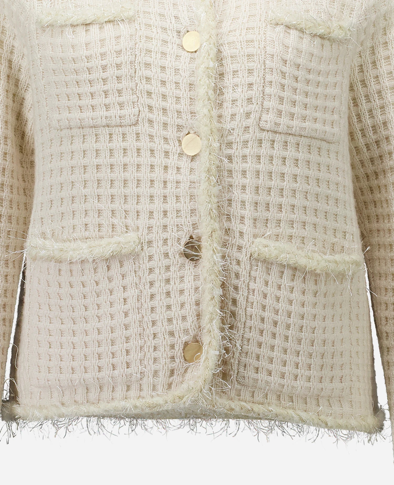 255-17110-41_41 - Allude - 0 30% Cashmere 70% Wolle Active Creme Damen Fall/Winter 2025/2026 Gerade Passform mittelschwerer Strick NEW SAPG::255-17110 Strickjacke Waffelmuster