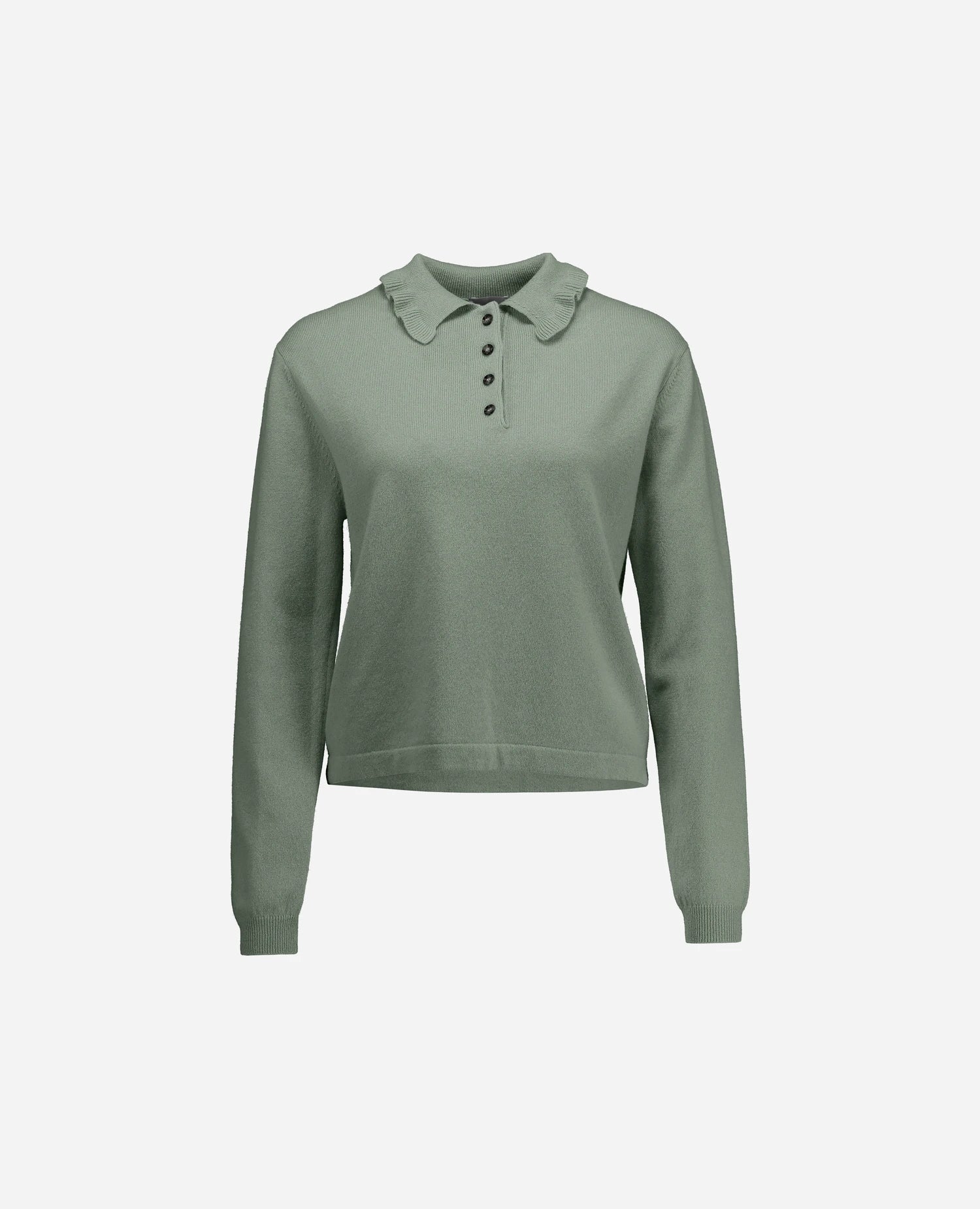 255-17124-31_3 - Allude - 30% Cashmere 70% Wolle Active Damen Fall/Winter 2025/2026 Feinstrick Flachstrick Gerade Passform Grün NEW Polo Pullover SAPG::255-17124
