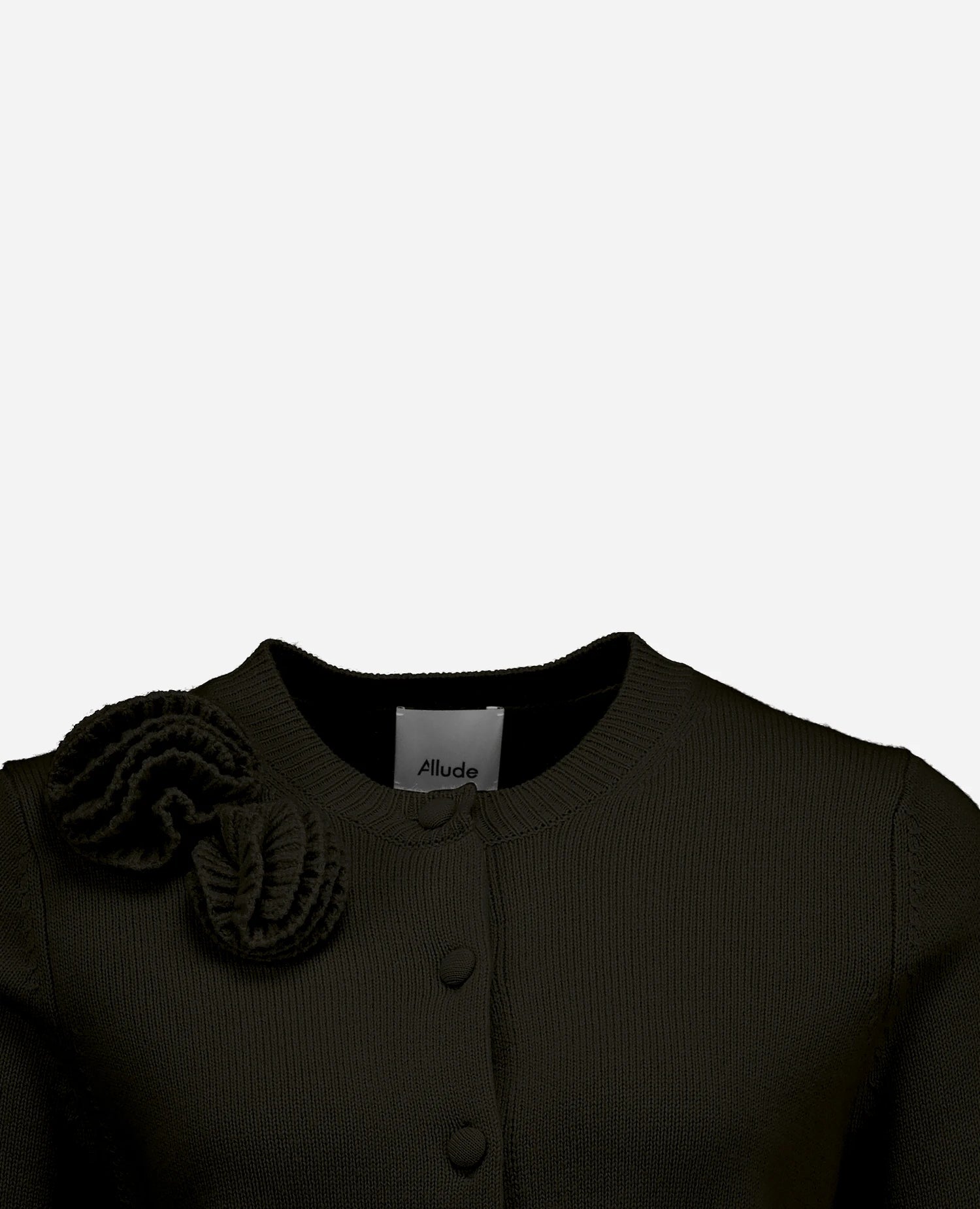 255-17680-38_40 - Allude - 30% Cashmere 70% Wolle Active Damen Fall/Winter 2025/2026 Flachstrick Kastiger Schnitt Khaki mittelschwerer Strick NEW Rundhals SAPG::255-17680 Strickjacke