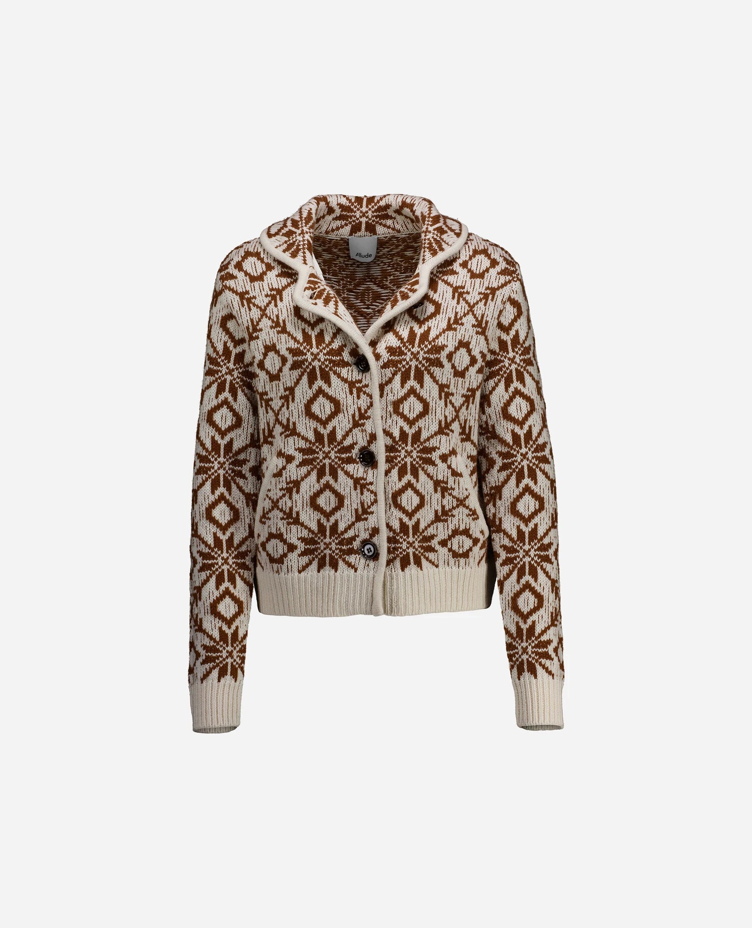 255-17770-4144_3 - Allude - 0 30% Cashmere 70% Wolle Active Creme Damen Fall/Winter 2025/2026 Grobstrick Kastiger Schnitt NEW Norweger Strickmuster SAPG::255-17770 Strickjacke