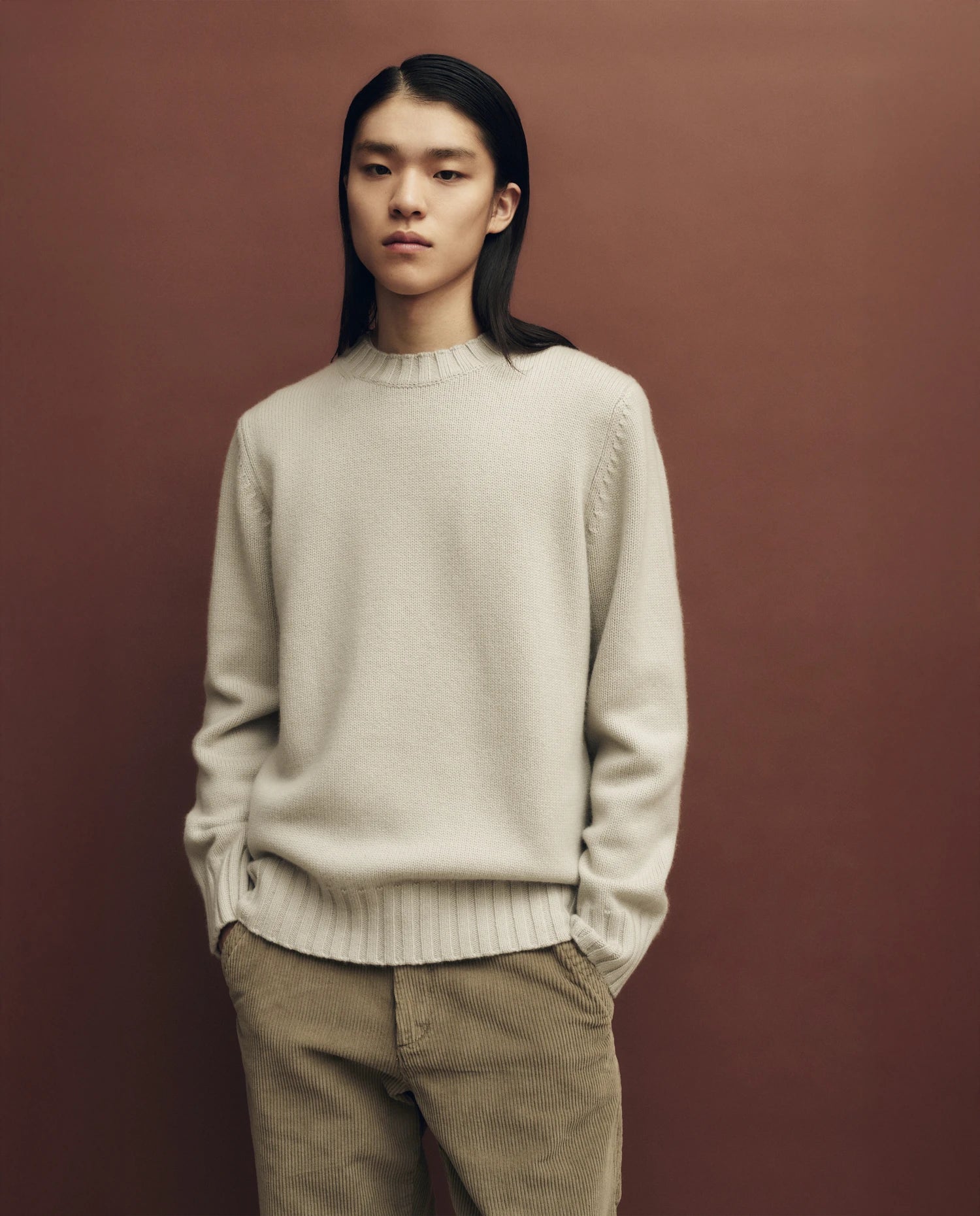 255-30001-82_12 - Allude - 100% Cashmere Active Fall/Winter 2025/2026 Flachstrick Gerade Passform Grau Grobstrick Herren NEW Pullover Rundhals SAPG::255-30001