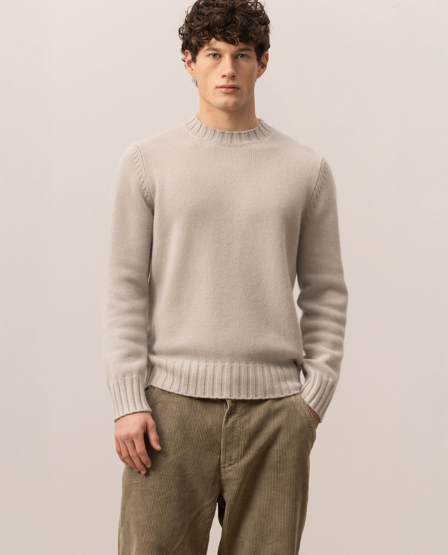 255-30001-82_20 - Allude - 100% Cashmere Active Fall/Winter 2025/2026 Flachstrick Gerade Passform Grau Grobstrick Herren NEW Pullover Rundhals SAPG::255-30001