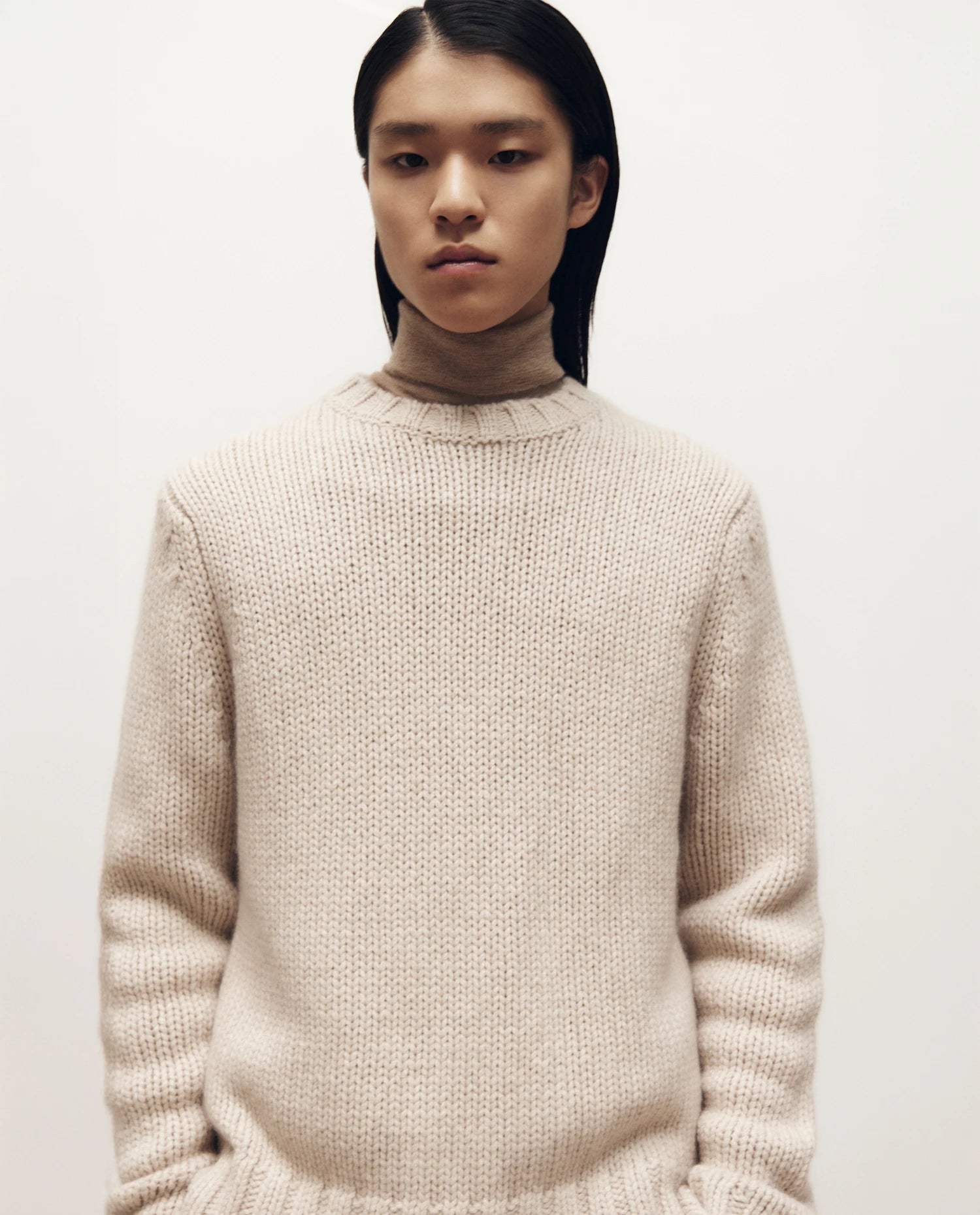 255-30060-48_10 - Allude - 100% Cashmere Active Beige Fall/Winter 2025/2026 Flachstrick Gerade Passform Grobstrick Herren NEW Pullover Rundhals SAPG::255-30060