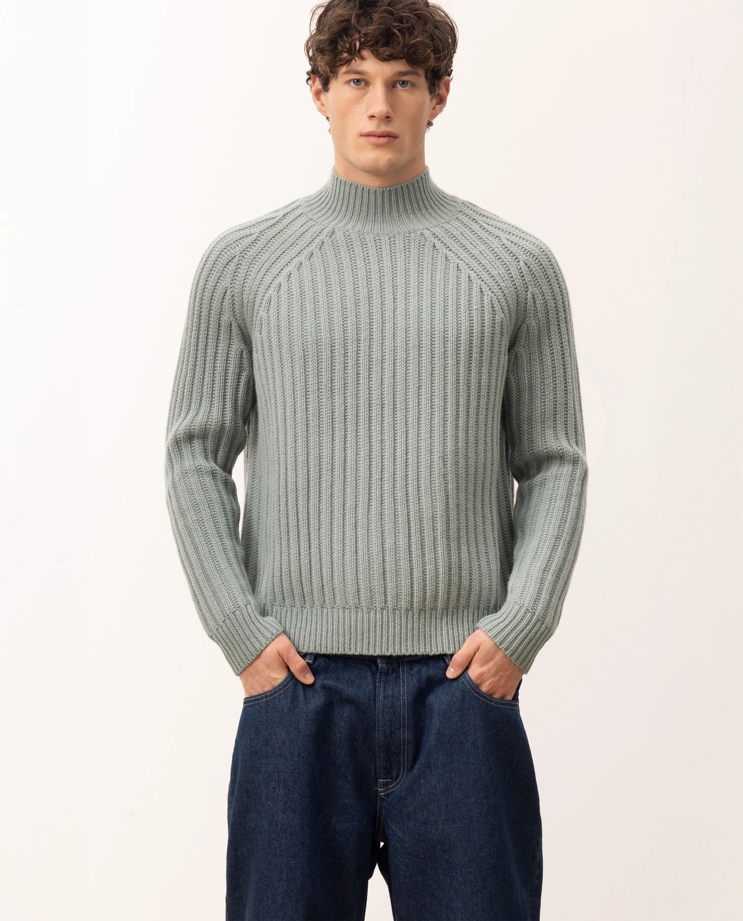 255-37031-31_20 - Allude - 30% Cashmere 70% Wolle Active Fall/Winter 2025/2026 Gerade Passform Grobstrick Grün Herren NEW Pullover Rippenmuster SAPG::255-37031 Stehkragen
