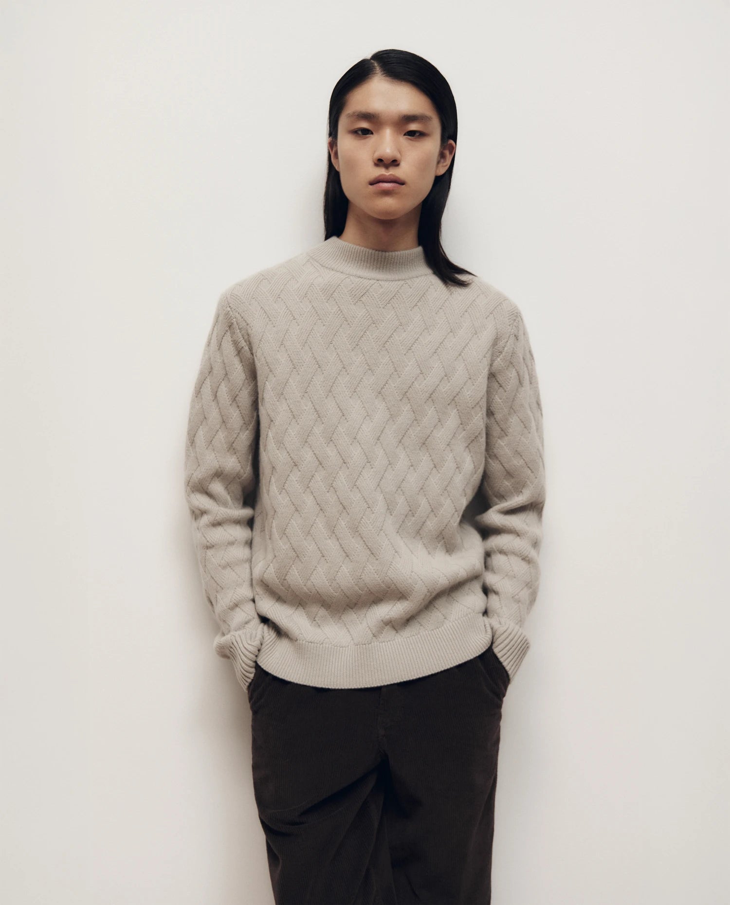 255-37630-82_10 - Allude - 30% Cashmere 70% Wolle Active Fall/Winter 2025/2026 Gerade Passform Grau Herren mittelschwerer Strick NEW Pullover Rauten-Strickmuster SAPG::255-37630 Stehkragen