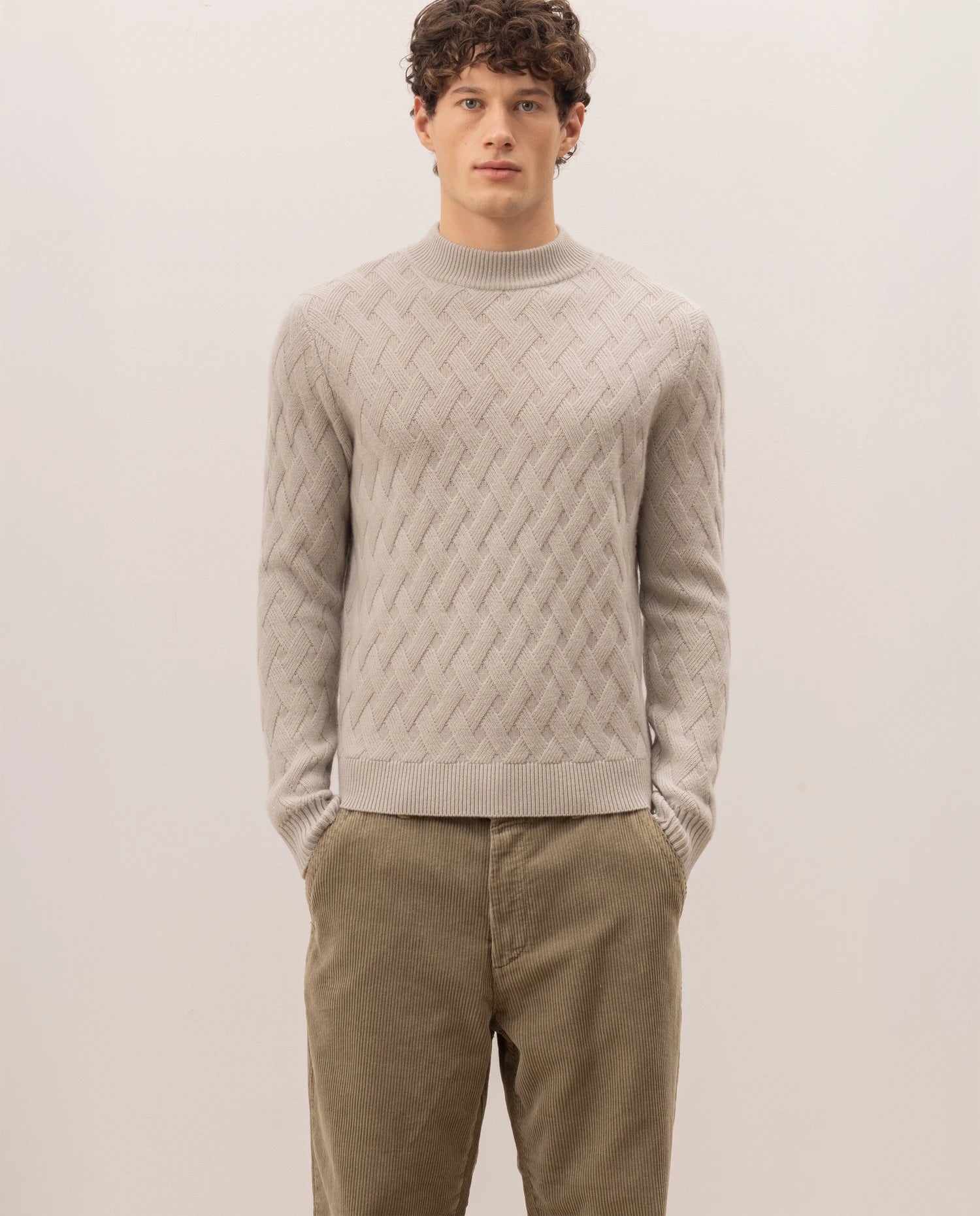 255-37630-82_20 - Allude - 30% Cashmere 70% Wolle Active Fall/Winter 2025/2026 Gerade Passform Grau Herren mittelschwerer Strick NEW Pullover Rauten-Strickmuster SAPG::255-37630 Stehkragen