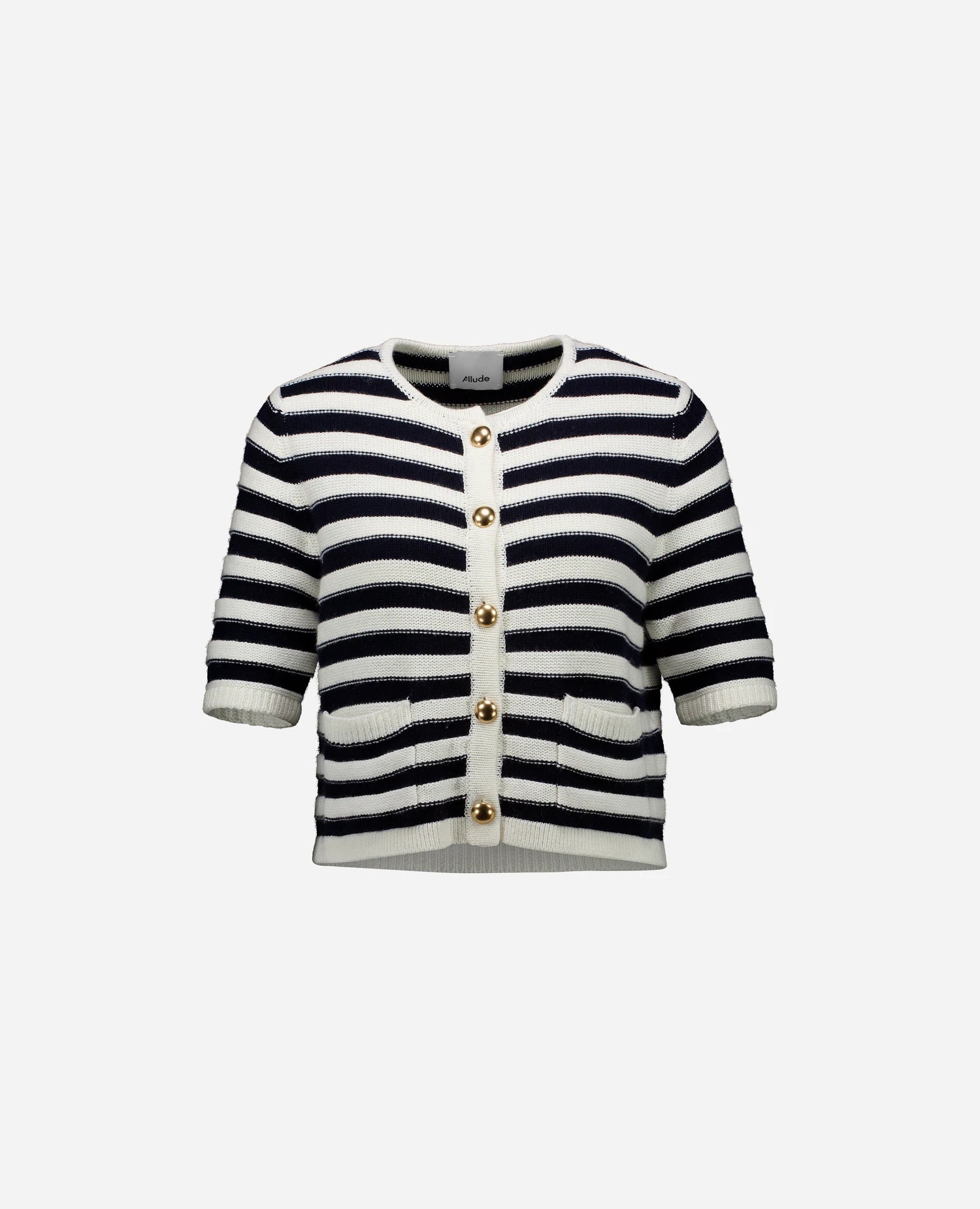 262-15041-4014_1 - Allude - 30% Cashmere 70% Baumwolle Baumwolle Damen Halbarm Rundhals SAPG::262-15041 Spring/Summer 2026 Strickjacke Weiß