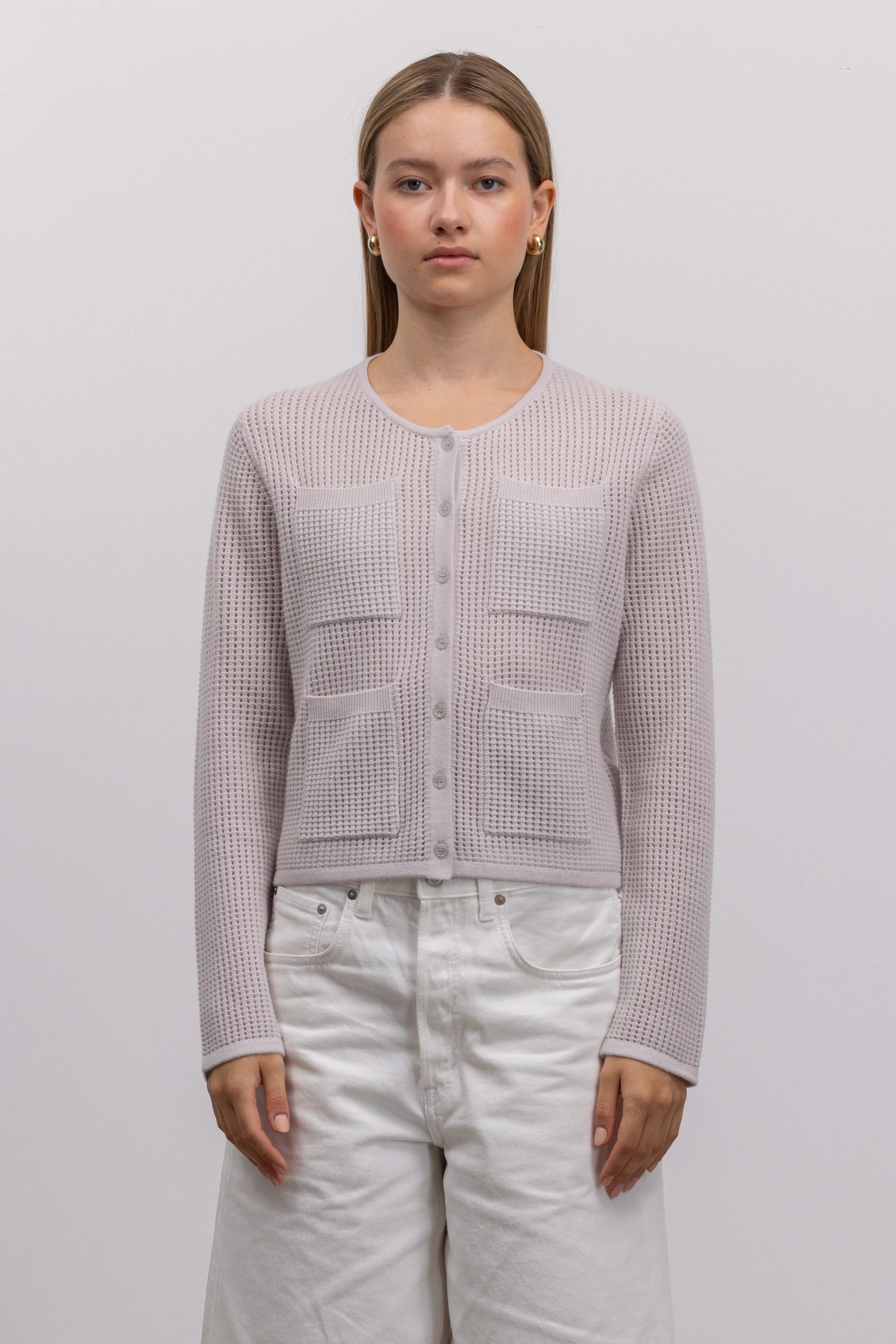 262-17090-80_6 - Allude - 30% Cashmere 70% Wolle Damen Grau Langarm Rundhals SAPG::262-17090 Spring/Summer 2026 Strickjacke Wolle