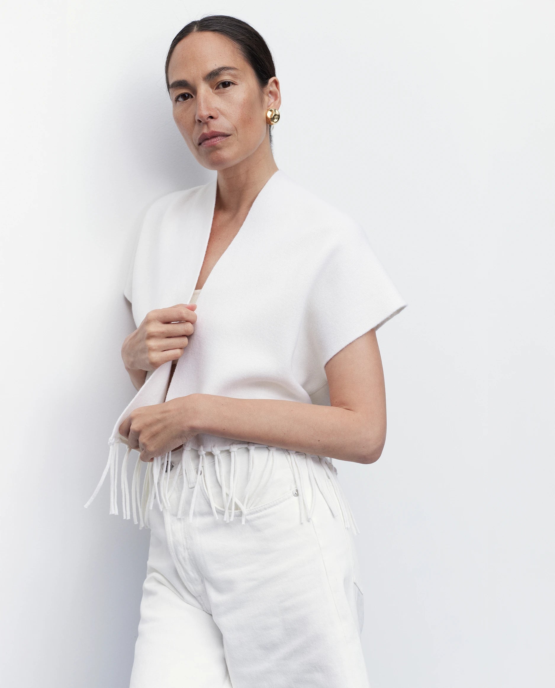 262-17650-40_1896 - Allude - 1/8 Arm 30% Cashmere 70% Wolle Active Damen SAPG::262-17650 Spring/Summer 2026 Weiß Weste Wolle