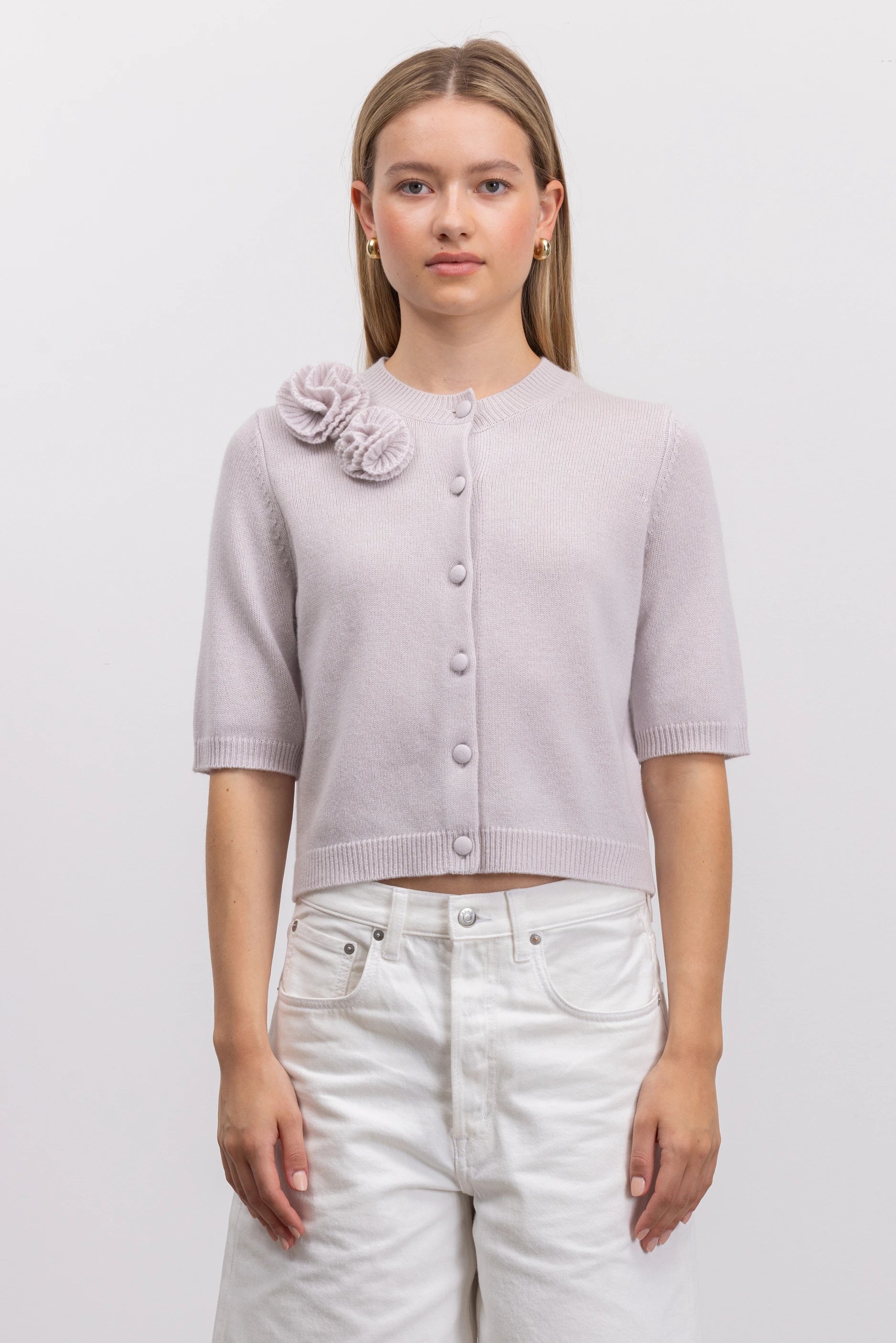 262-17680-80_6 - Allude - 30% Cashmere 70% Wolle Damen Grau Halbarm Rundhals SAPG::262-17680 Spring/Summer 2026 Strickjacke Wolle