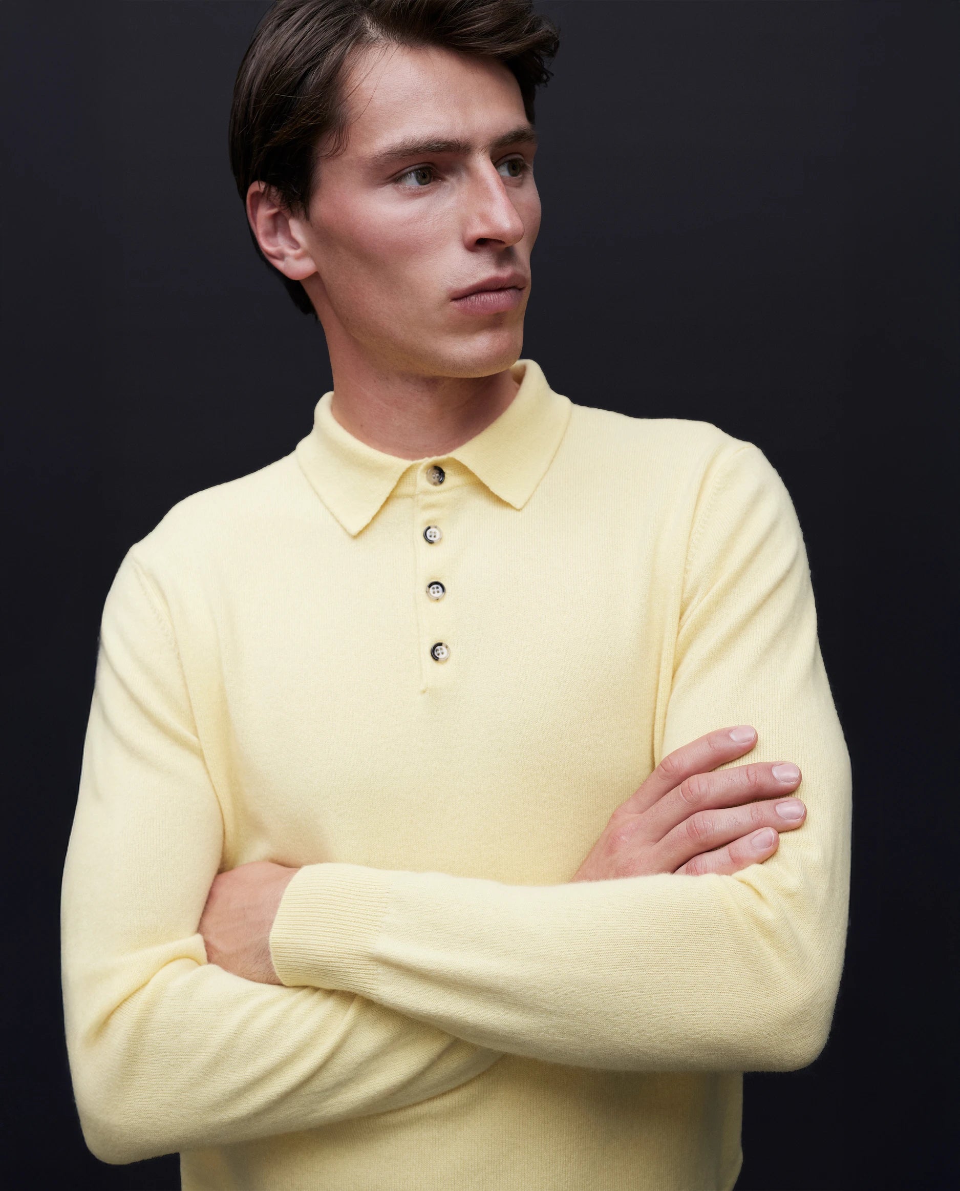 262-30023-21_4471 - Allude - 100% Cashmere Active Cashmere Gelb Herren Langarm NEW Polo Pullover SAPG::262-30023 Spring/Summer 2026