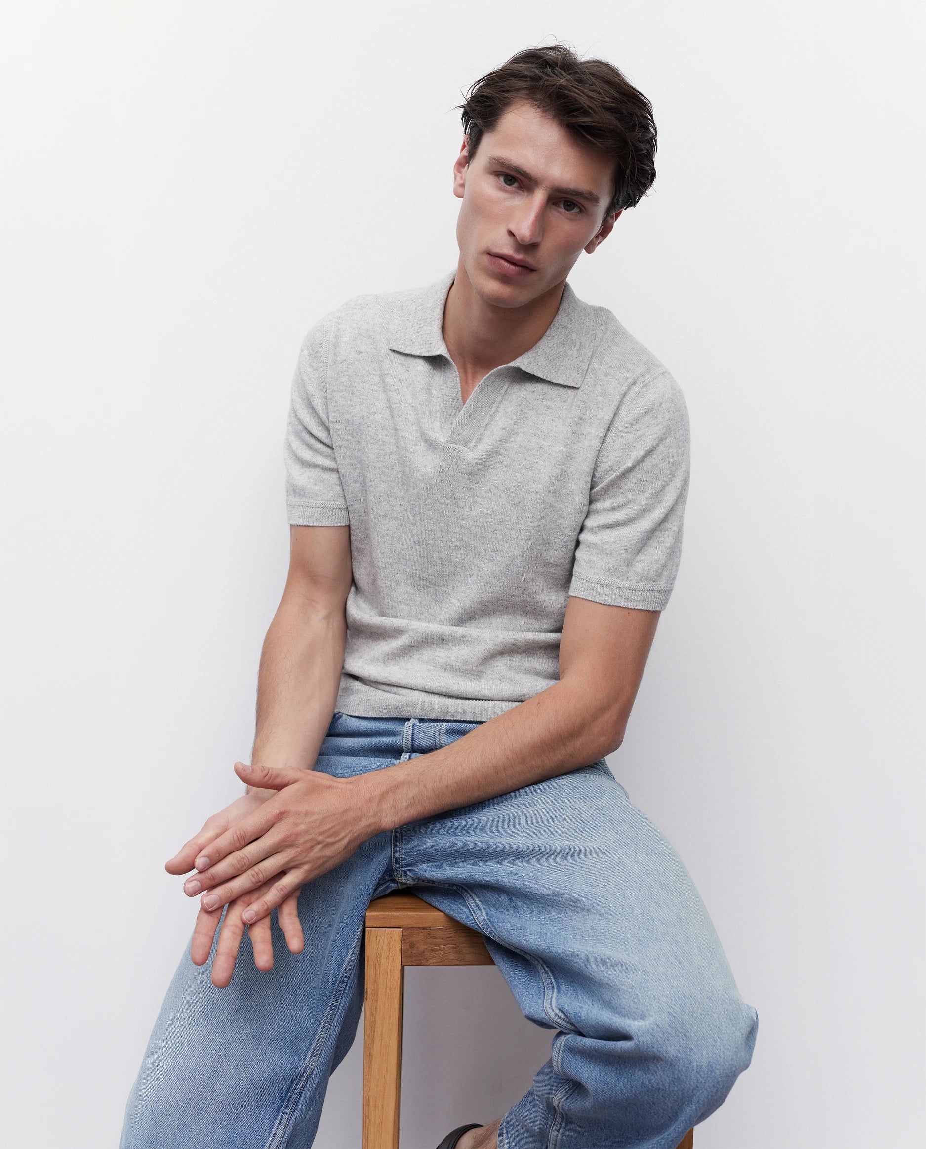 262-35003-81_0816 - Allude - 1/4 Arm 30% Cashmere 70% Baumwolle Active Baumwolle Grau Herren NEW Polo Pullover SAPG::262-35003 Spring/Summer 2026