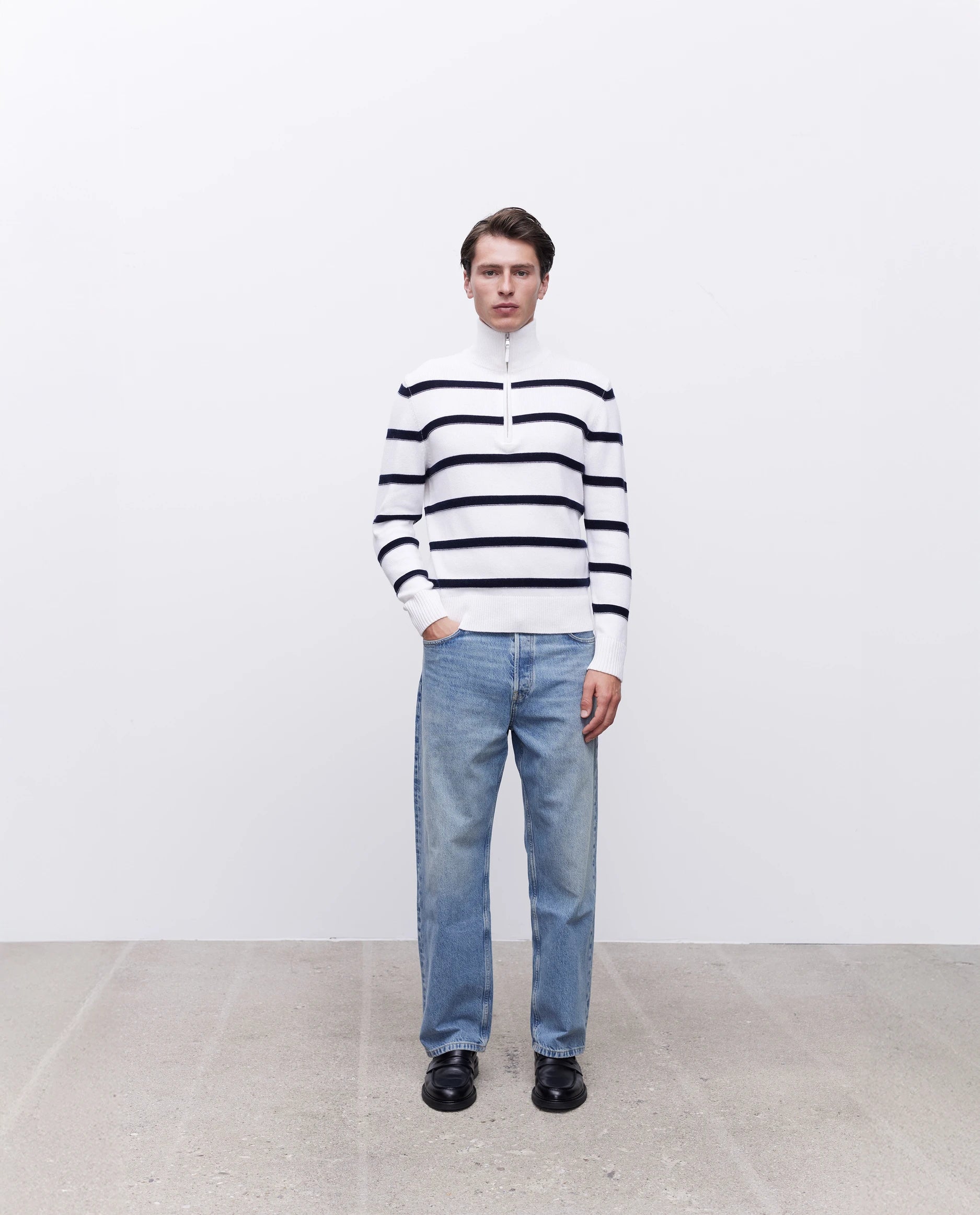 262-35020-4014_3380 - Allude - 30% Cashmere 70% Baumwolle Baumwolle Herren Langarm Pullover SAPG::262-35020 Spring/Summer 2026 Stehkragen Weiß