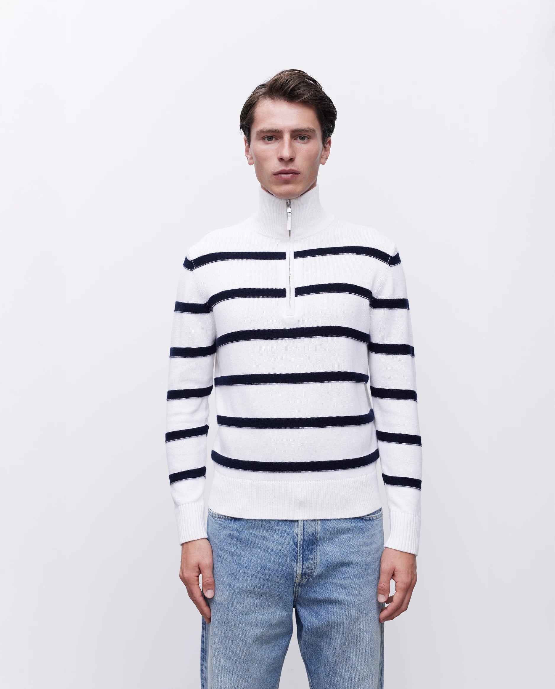 262-35020-4014_3389 - Allude - 30% Cashmere 70% Baumwolle Baumwolle Herren Langarm Pullover SAPG::262-35020 Spring/Summer 2026 Stehkragen Weiß