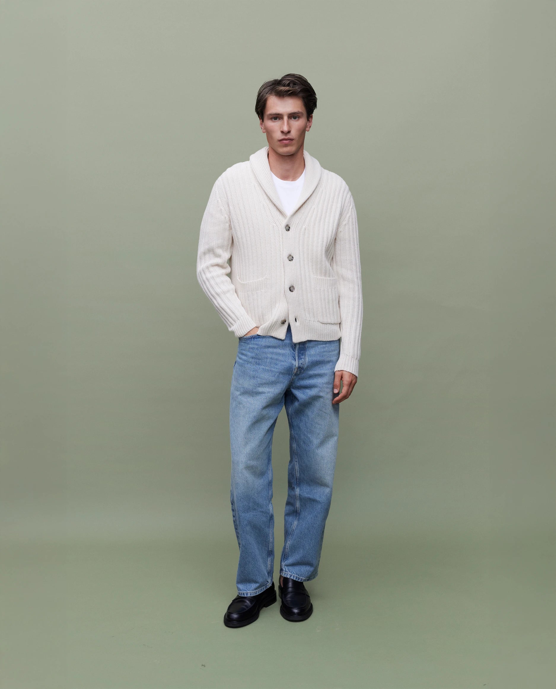 262-37030-41_5563 - Allude - 30% Cashmere 70% Wolle Active Creme Herren Langarm NEW SAPG::262-37030 Schalkragen Spring/Summer 2026 Strickjacke Wolle