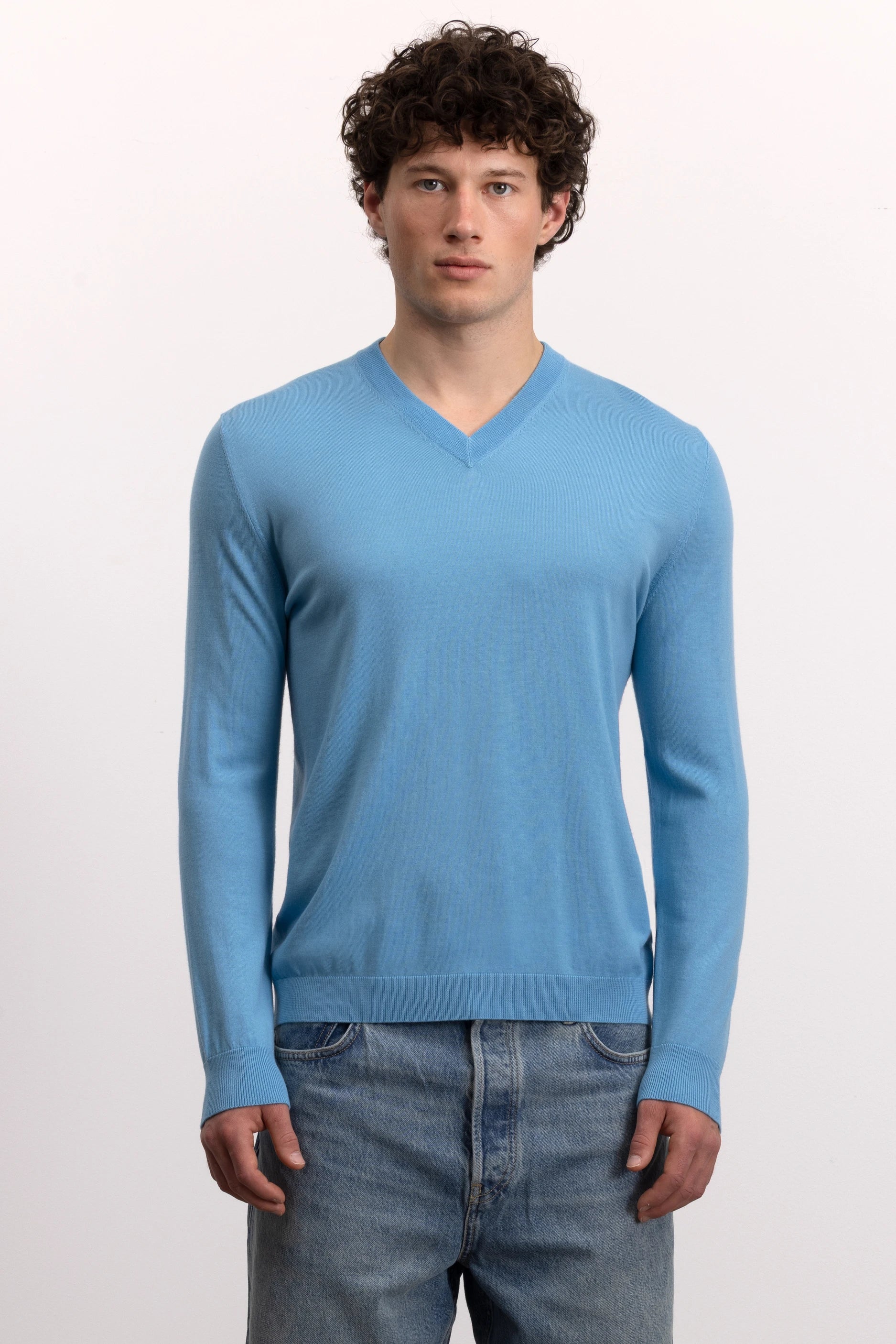 262-69400-416_5 - Allude - 100% Wolle (Merino) Active Blau Herren Langarm NEW Pullover SAPG::262-69400 Spring/Summer 2026 V-Ausschnitt Wolle