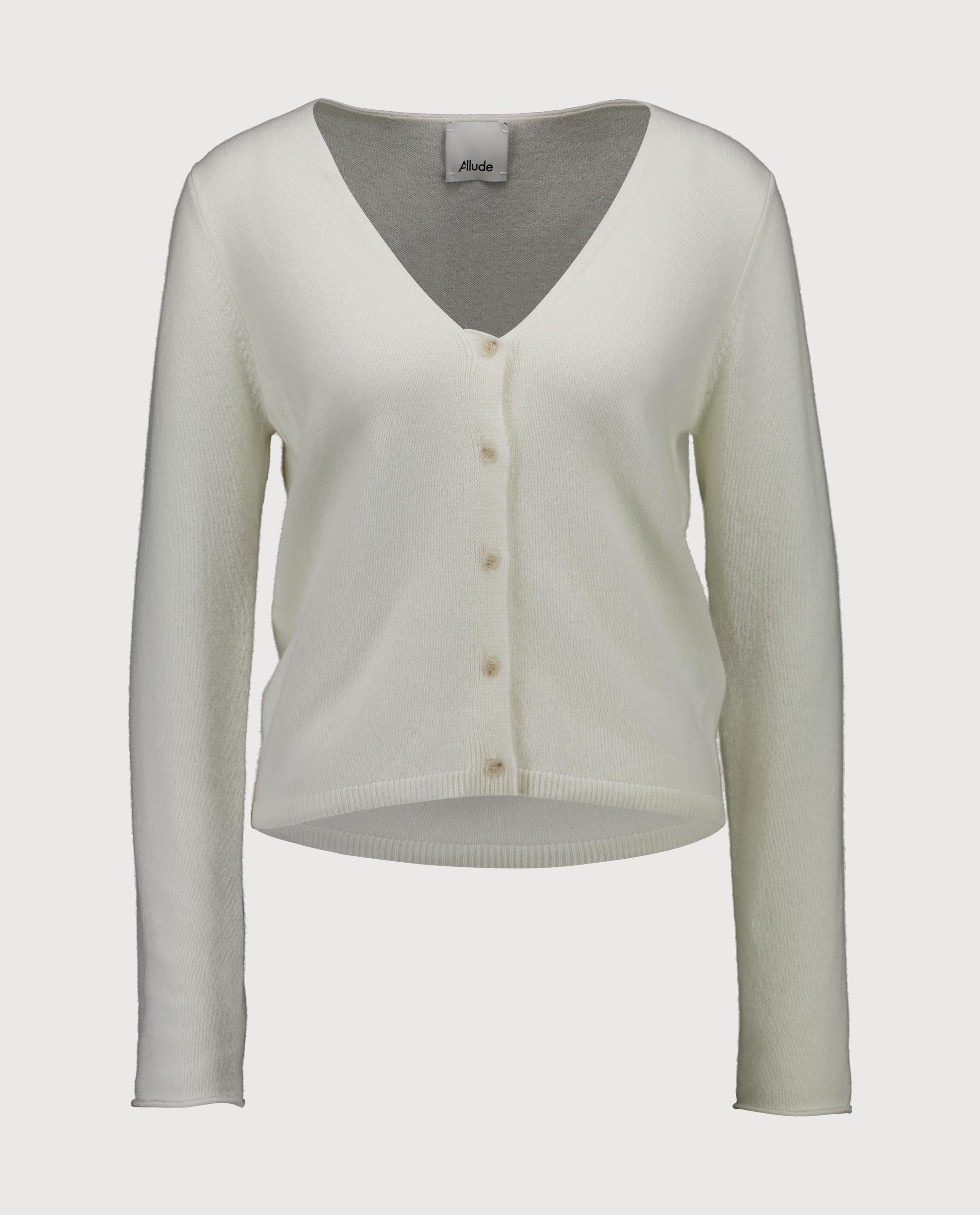 263-20020-40_1 - Allude - 100% Cashmere Active Capsule Summer 2026 Cashmere Damen Langarm NEW SAPG::263-20020 Spring/Summer 2026 Strickjacke V-Ausschnitt Weiß