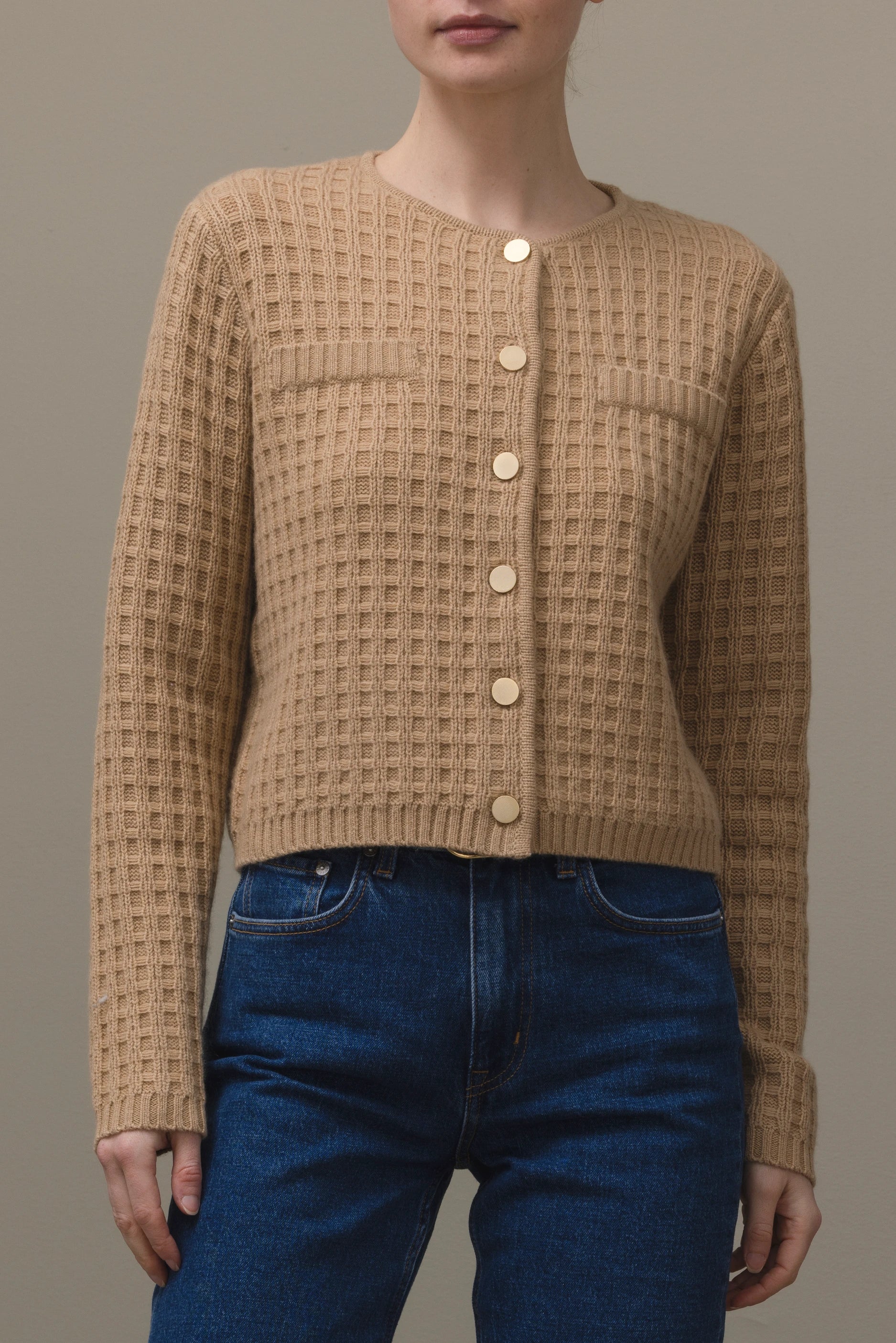 265-17113-45-S_2_936ee2a2-89f6-49af-b985-ec77d1126576 - Allude - 30% Cashmere 70% Wolle Active Beige Damen Fall/Winter 2026/2027 Langarm NEW Rundhals SAPG::265-17113 Strickjacke Wolle