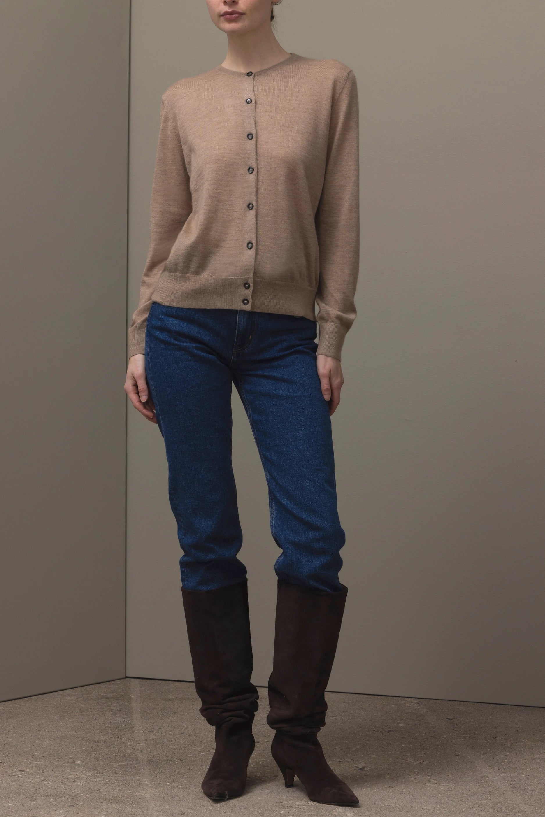 265-70002-46-S_1_17698d7f-9754-40a4-aade-7616e5a02699 - Allude - 100% Cashmere Active Beige Cashmere Damen Fall/Winter 2026/2027 Halbarm NEW Rundhals SAPG::265-70002 Strickjacke