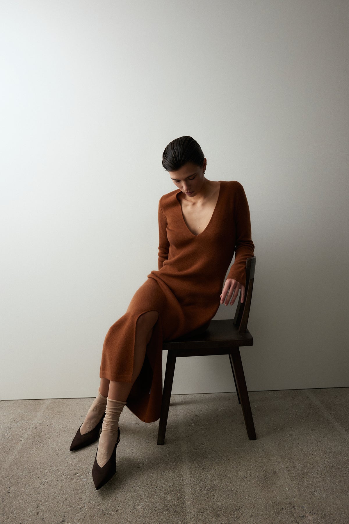 Woll-Mischung Kleid in Beige