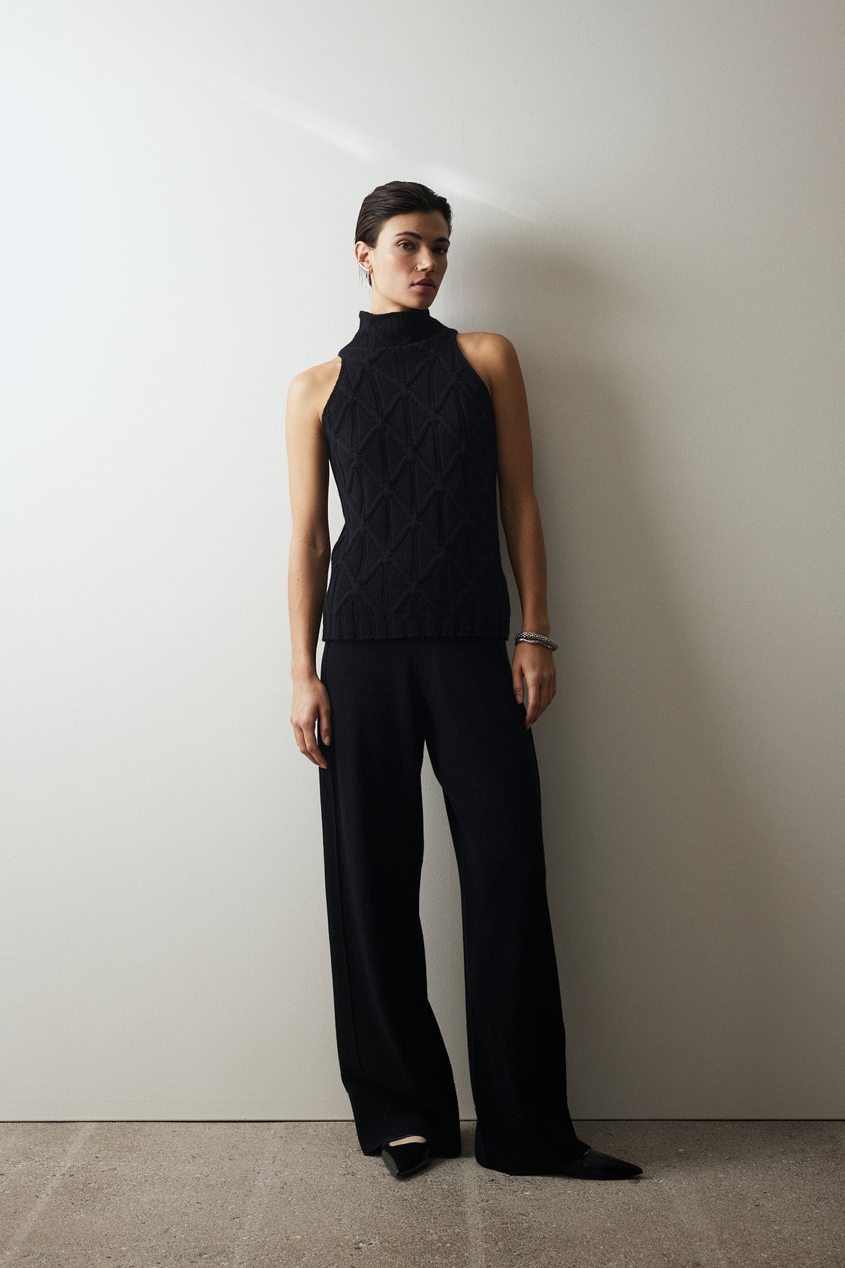 Woll-Mischung Top in Schwarz