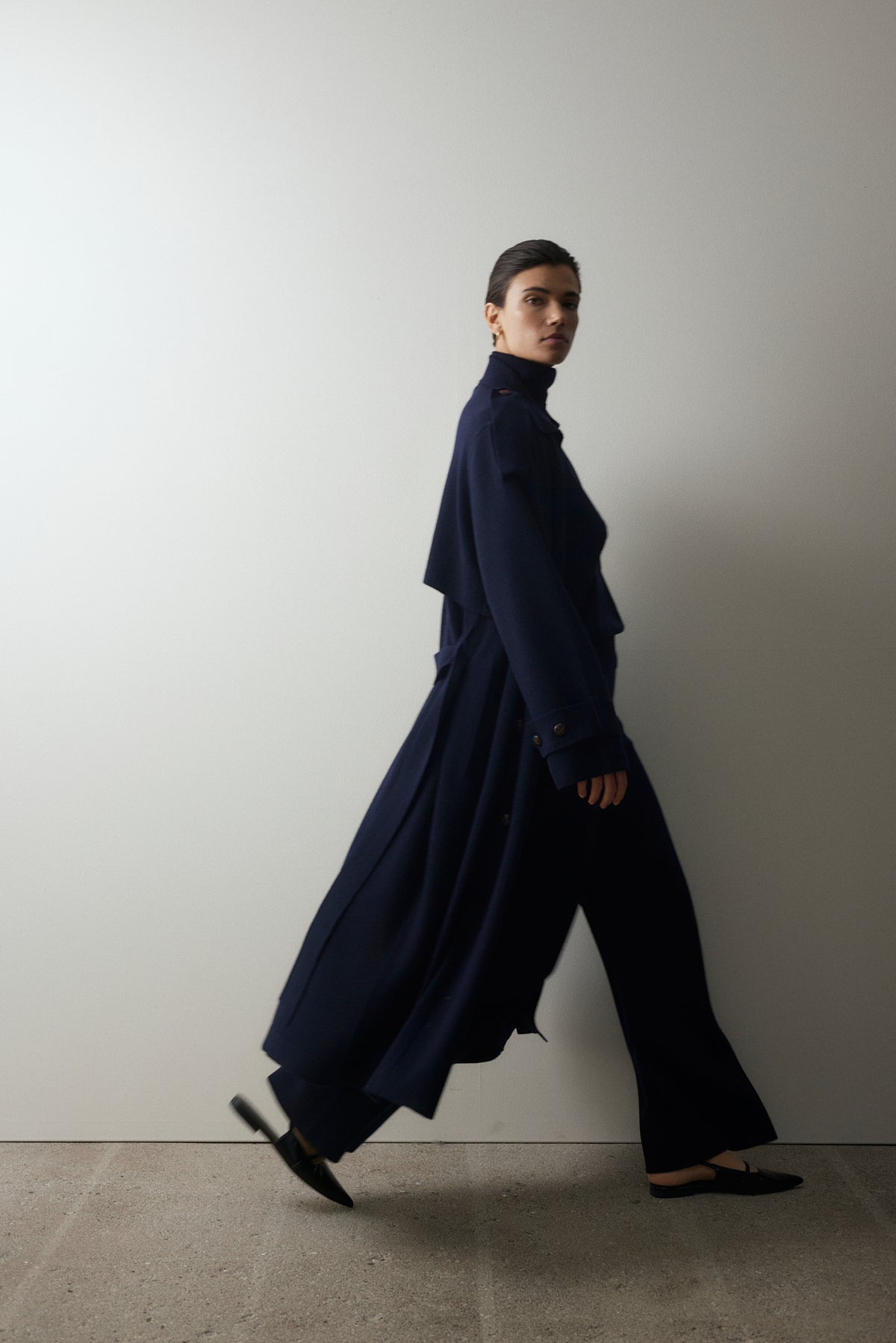 Woll-Mischung Mantel in Navy