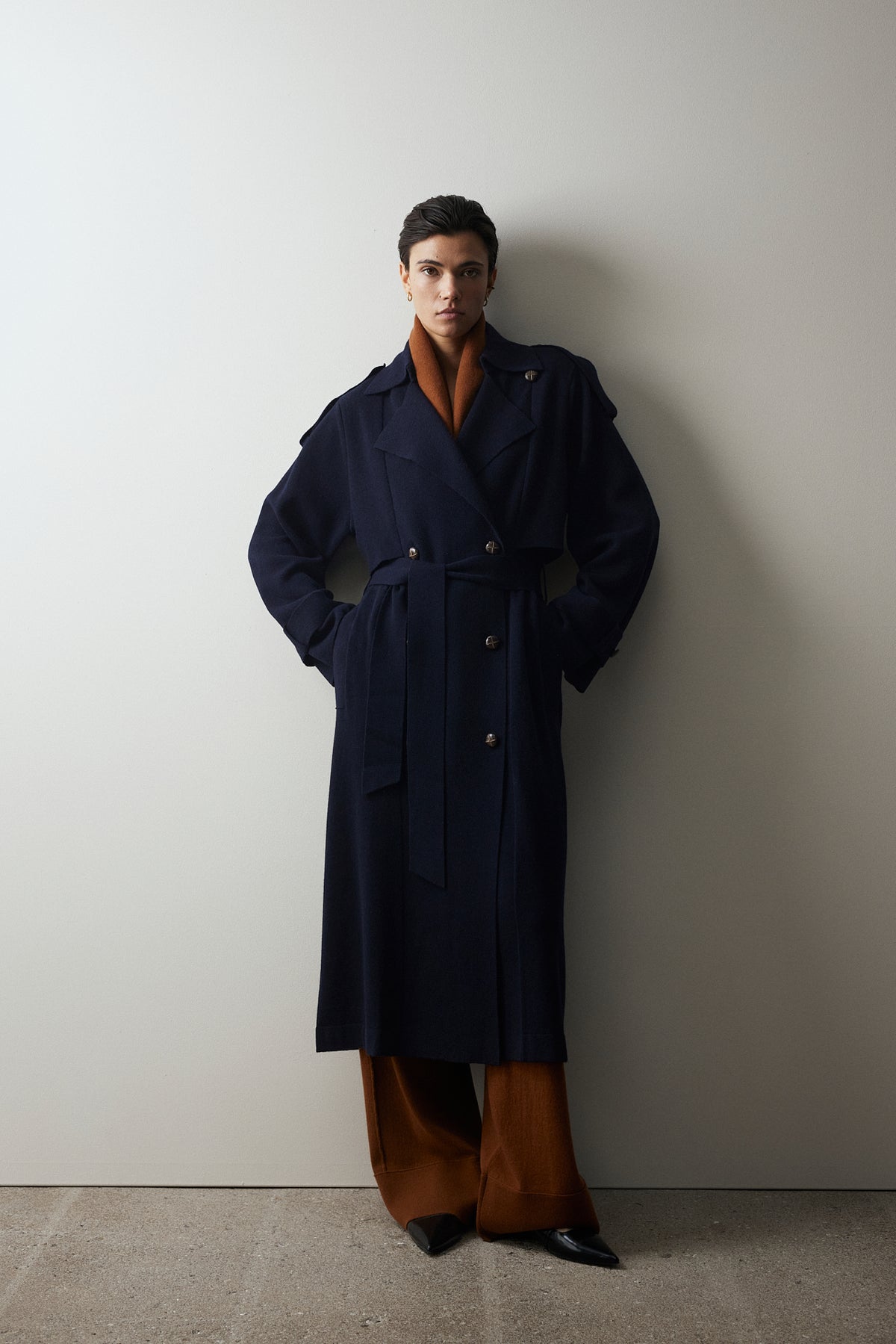 Woll-Mischung Mantel in Navy