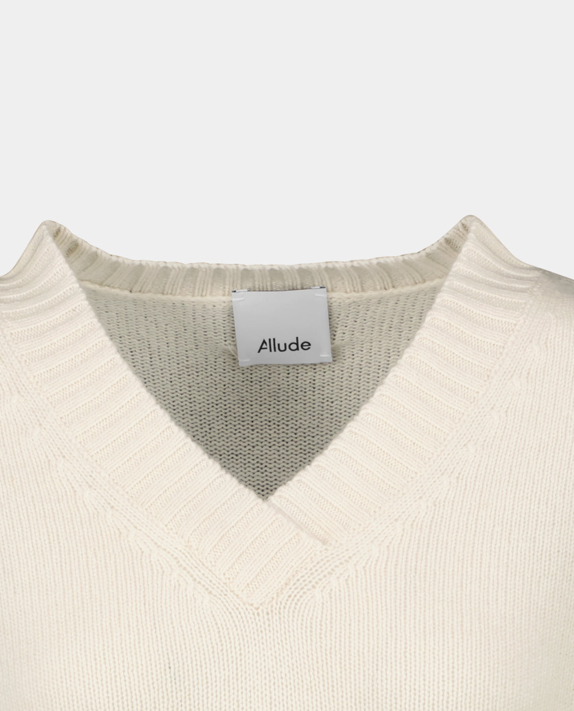 232-11155-40-3 - Allude - 100% Cashmere Cashmere Damen Langarm Lockerer Schnitt mittelschwerer Strick Pullover SAPG::232-11155 Summer 2023 V-Ausschnitt Weiß