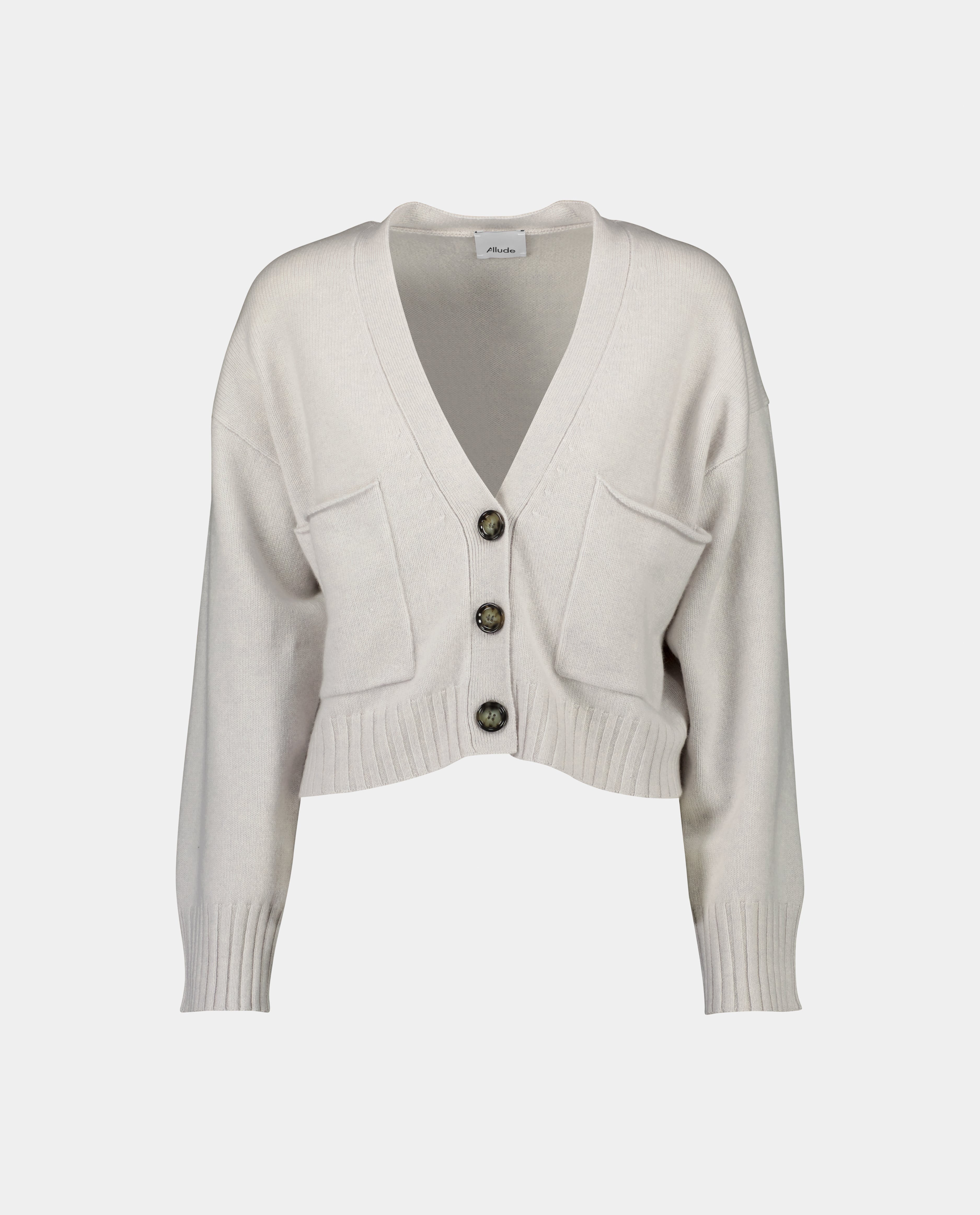 232-11420-80-1 - Allude - 100% Cashmere Cashmere Damen Feinstrick Grau Langarm Lockerer Schnitt SAPG::232-11420 Strickjacke Summer 2023 V-Ausschnitt