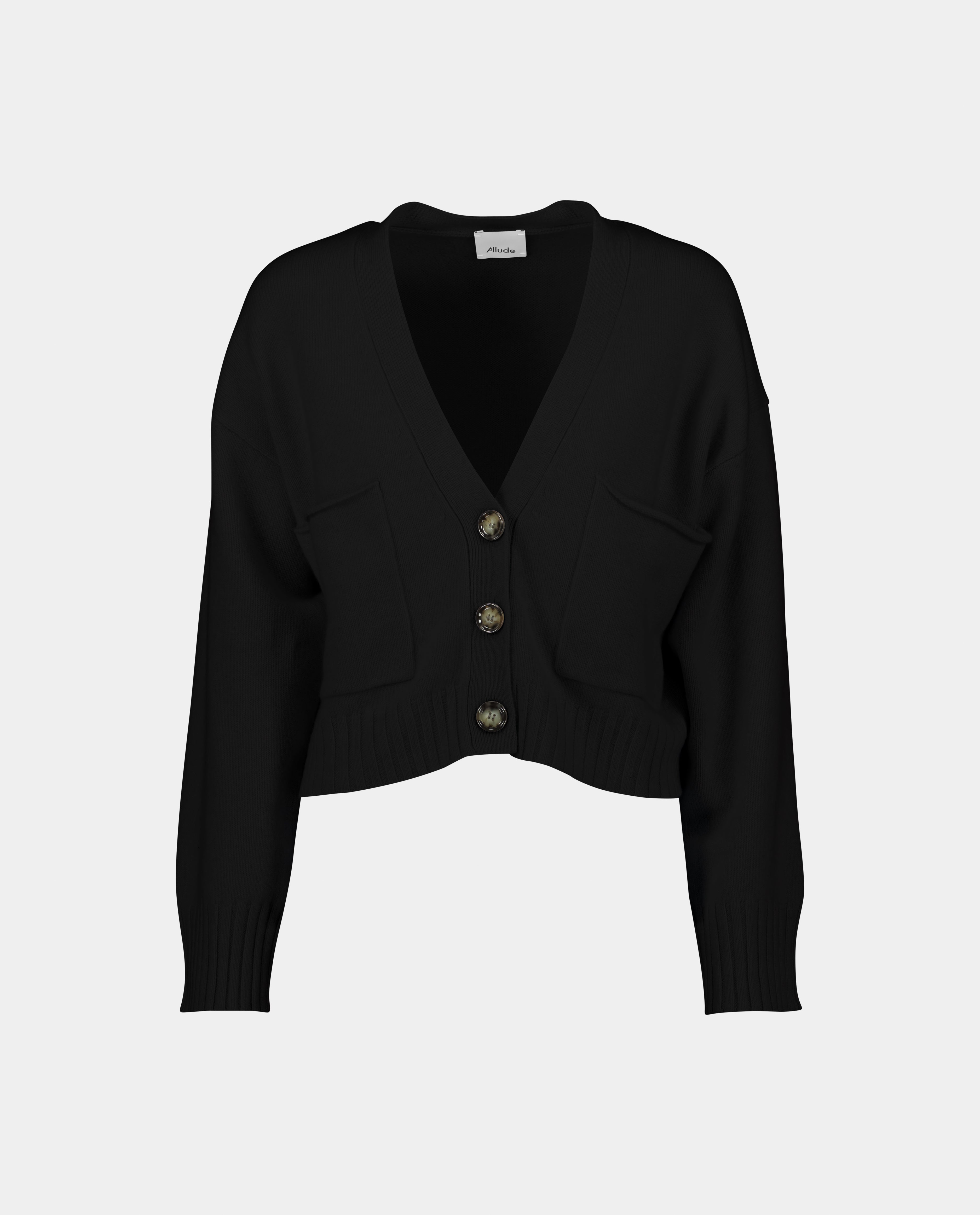 232-11420-90-1 - Allude - 100% Cashmere Cashmere Damen Feinstrick Langarm Lockerer Schnitt SAPG::232-11420 Schwarz Strickjacke Summer 2023 V-Ausschnitt