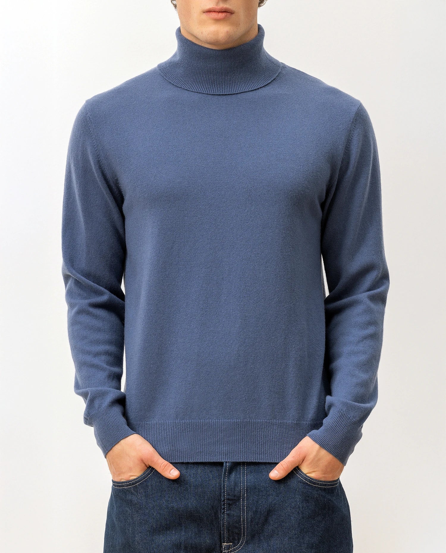 100-30024-15_5 - Allude - 100% Cashmere Blau Cashmere Feinstrick Flachstrick Herren Langarm NOS Pullover Rollkragen SAPG::101-30024