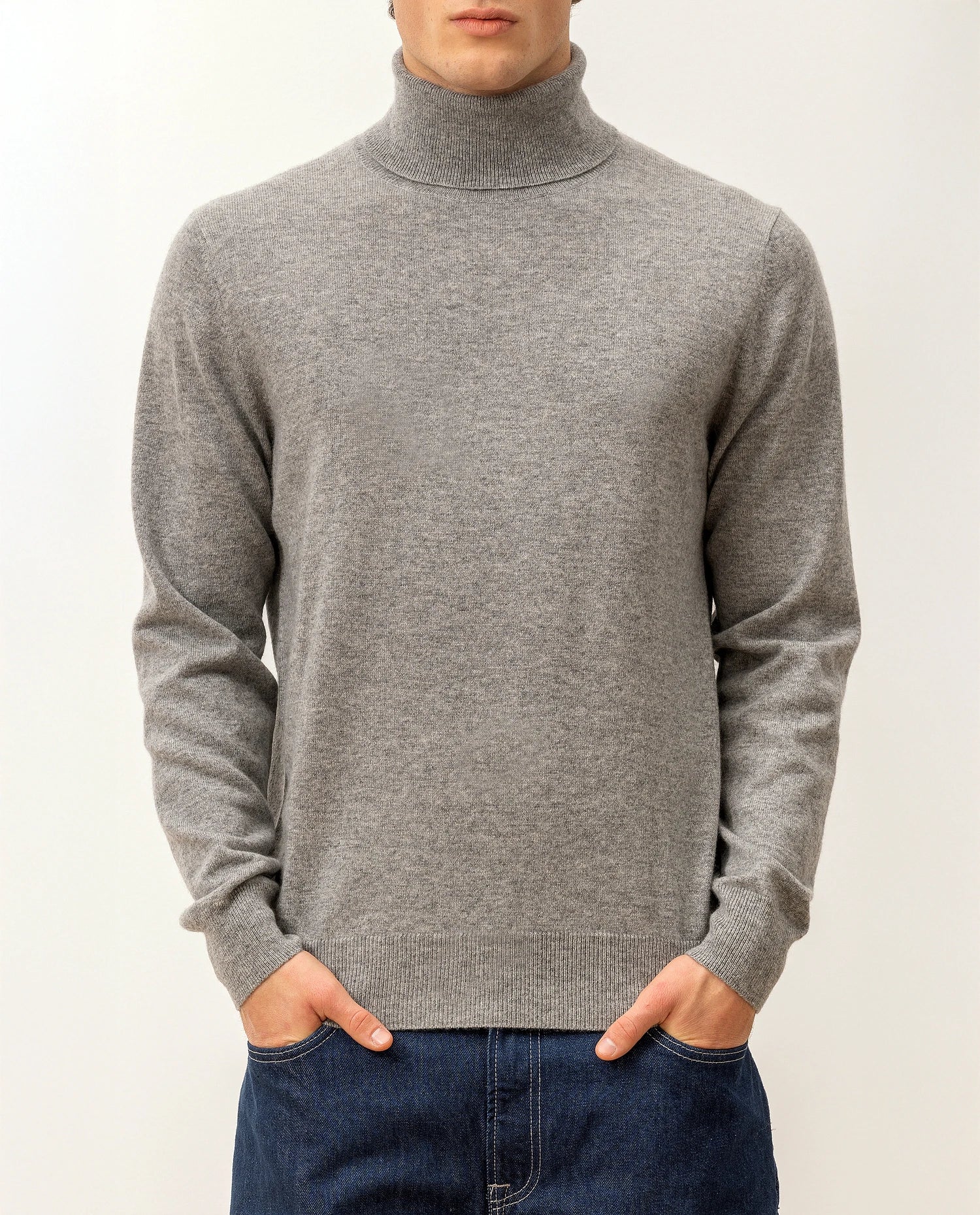 100-30024-83_5 - Allude - 100% Cashmere Cashmere Feinstrick Flachstrick Grau Herren Langarm NOS Pullover Rollkragen SAPG::101-30024