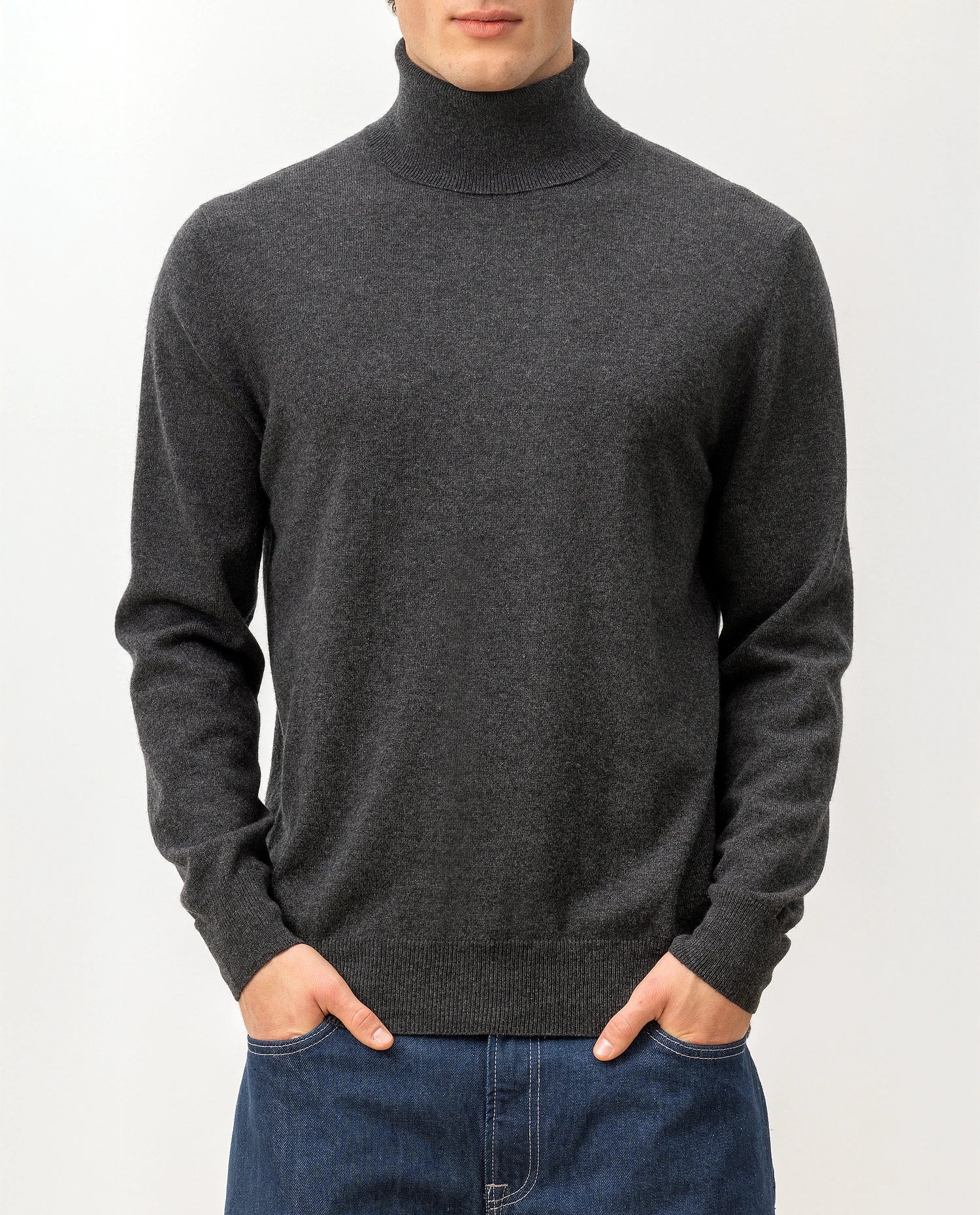 100-30024-84_5 - Allude - 100% Cashmere Cashmere Feinstrick Flachstrick Grau Herren Langarm NOS Pullover Rollkragen SAPG::101-30024