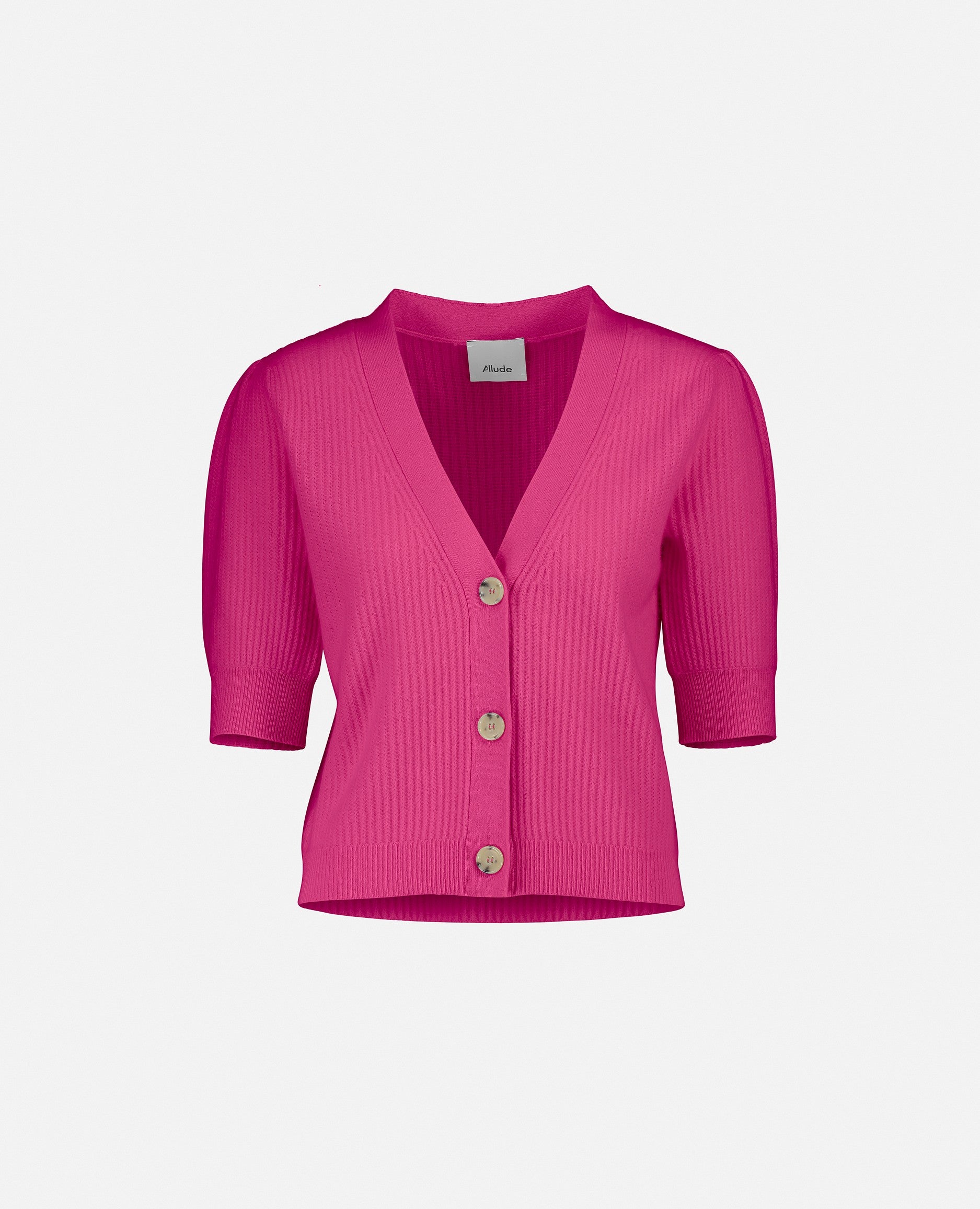 232-11195-63-S_1 - Allude - 100% Cashmere Cashmere Damen Feinstrick Halbarm Rose SAPG::232-11195 Strickjacke Summer 2023 Taillierter Schnitt V-Ausschnitt