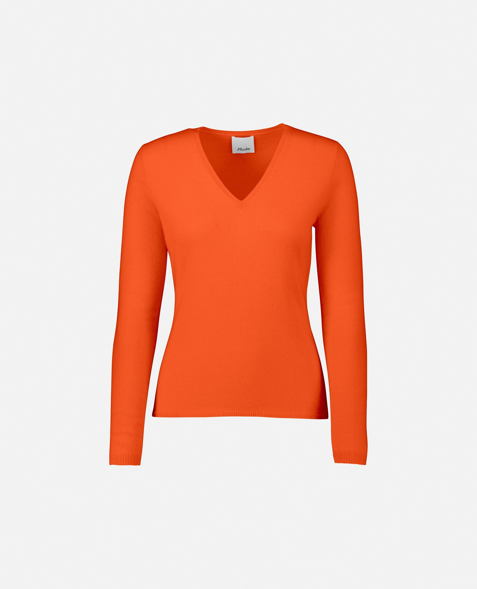 235-11100-50-S_1 - Allude - 100% Cashmere Cashmere Damen Feinstrick Langarm Orange Pullover SAPG::235-11100 Taillierter Schnitt V-Ausschnitt Winter 2023/2024