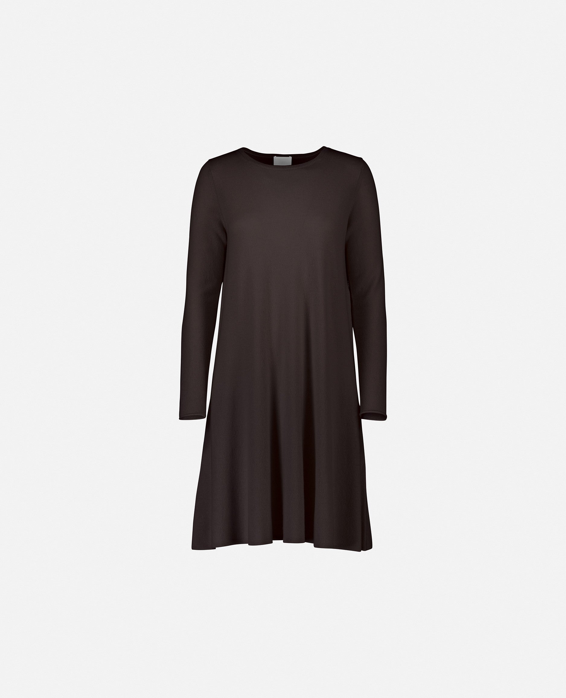 235-17664-49-S_1 - Allude - A-Form Braun Damen Feinstrick Kleid Kleider Langarm Rundhalsausschnitt SAPG::235-17664 Wolle