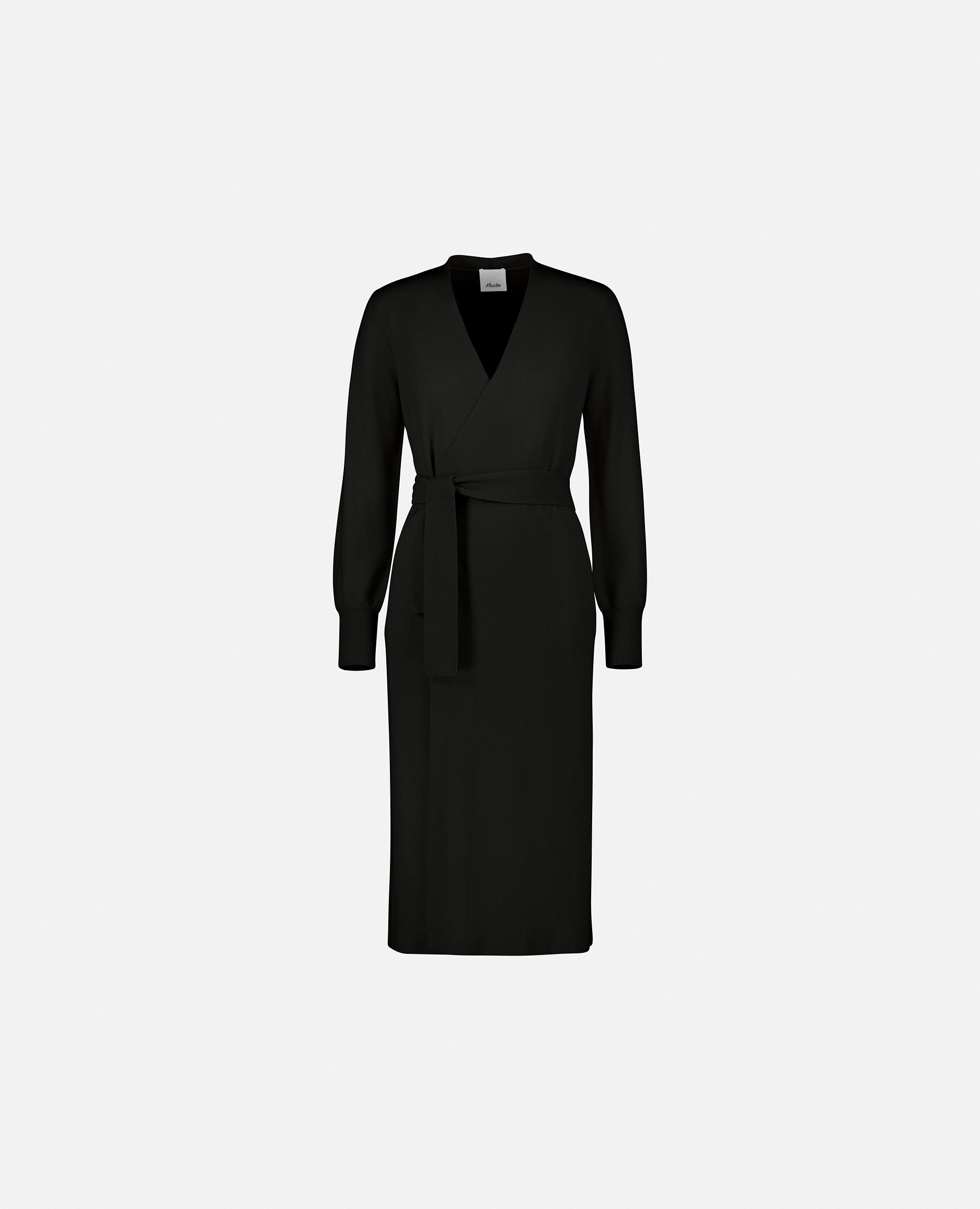 235-17733-90-S_1 - Allude - 30% Cashmere 70% Wolle Damen Feinstrick Kleid Kleider Langarm SAPG::235-17733 Schwarz Taillierter Schnitt Winter 2023/2024 Wolle