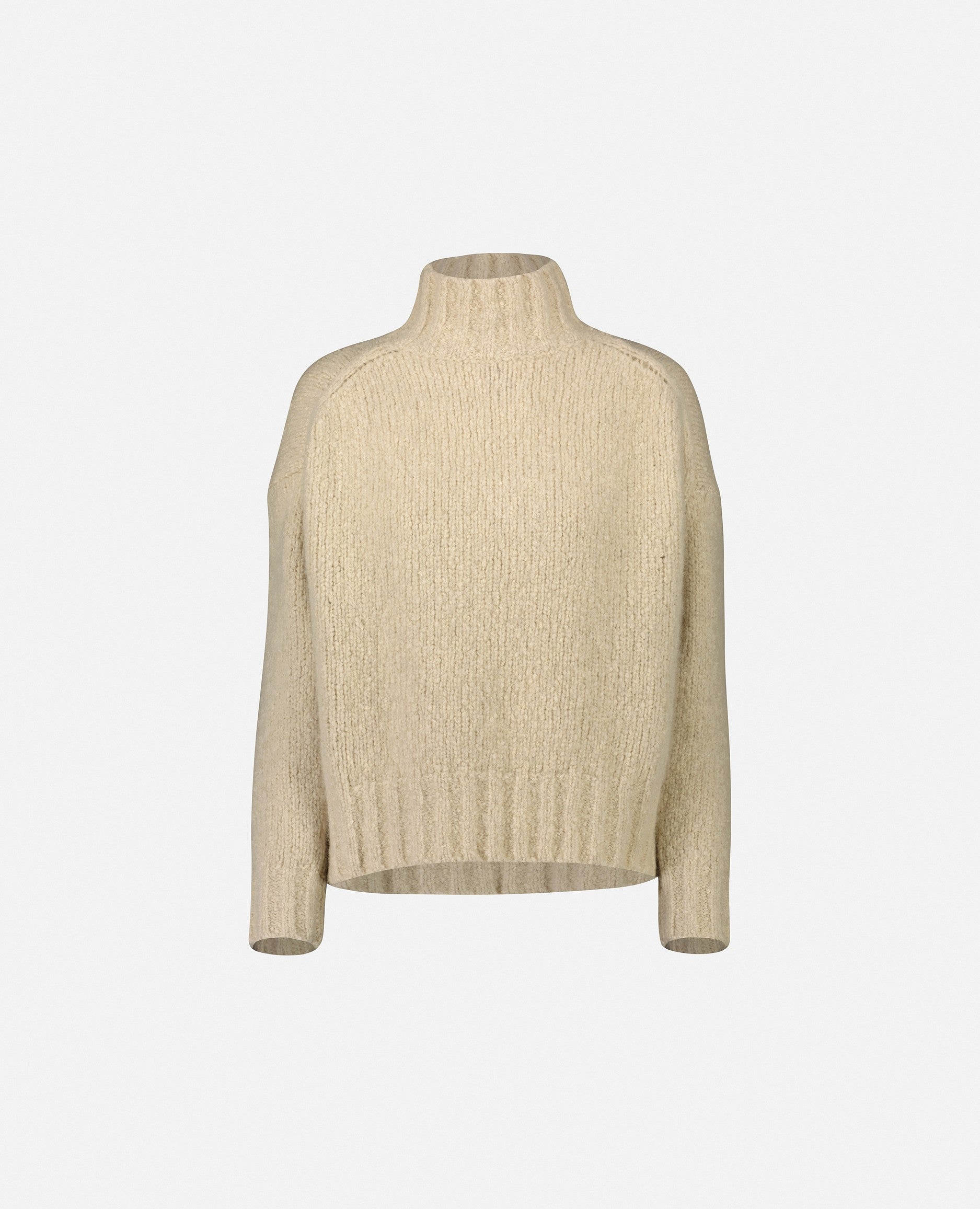 235-63001-42-S_1 - Allude - Beige Cashmere Damen Grobstrick Langarm Lockerer Schnitt Pullover SAPG::235-63001 Stehkragen Winter 2023/2024