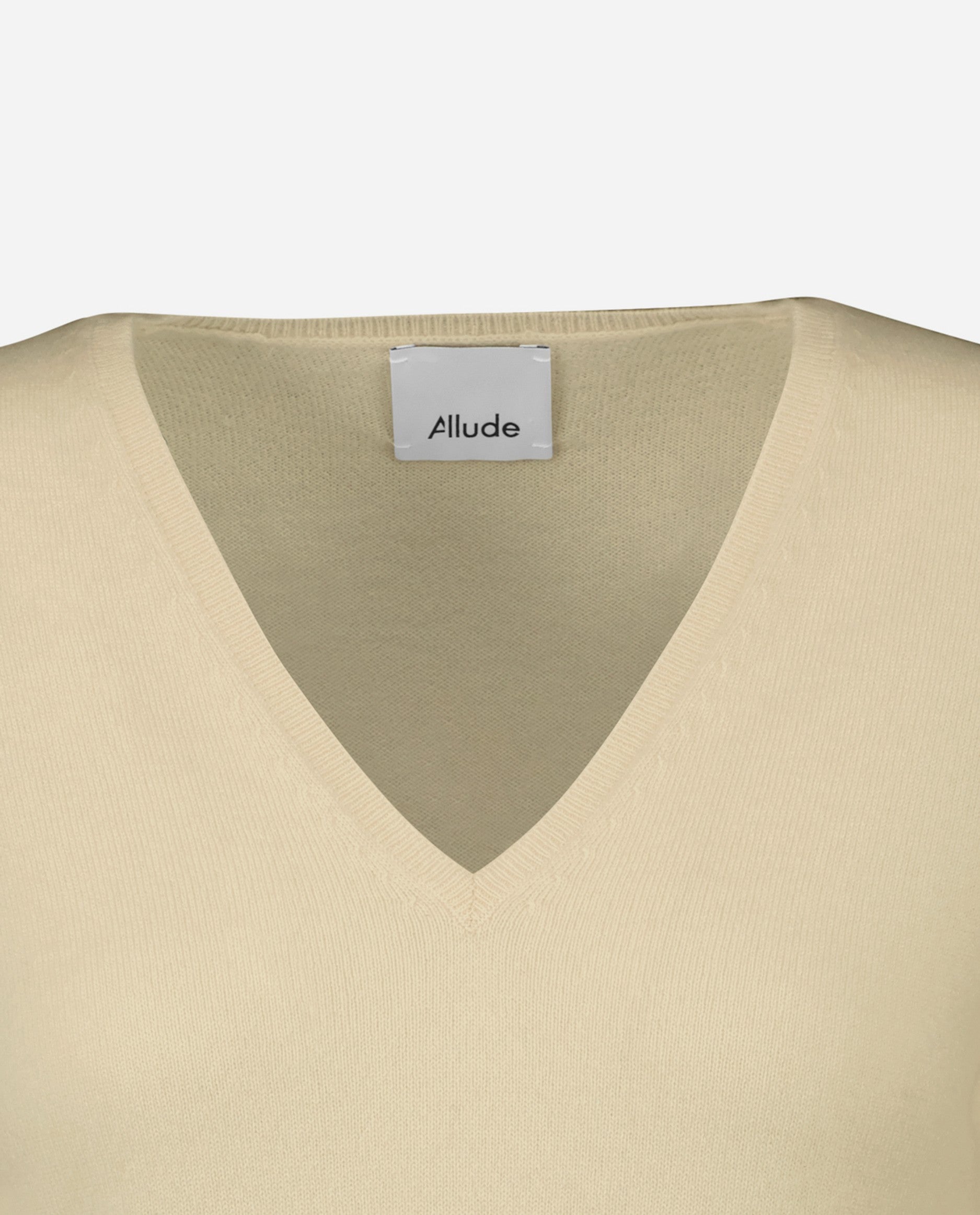 242-11100-42-S_4 - Allude - 100% Cashmere Beige Cashmere Damen Feinstrick Langarm Pullover SAPG::242-11100 Sommer 2024 Taillierter Schnitt V-Ausschnitt