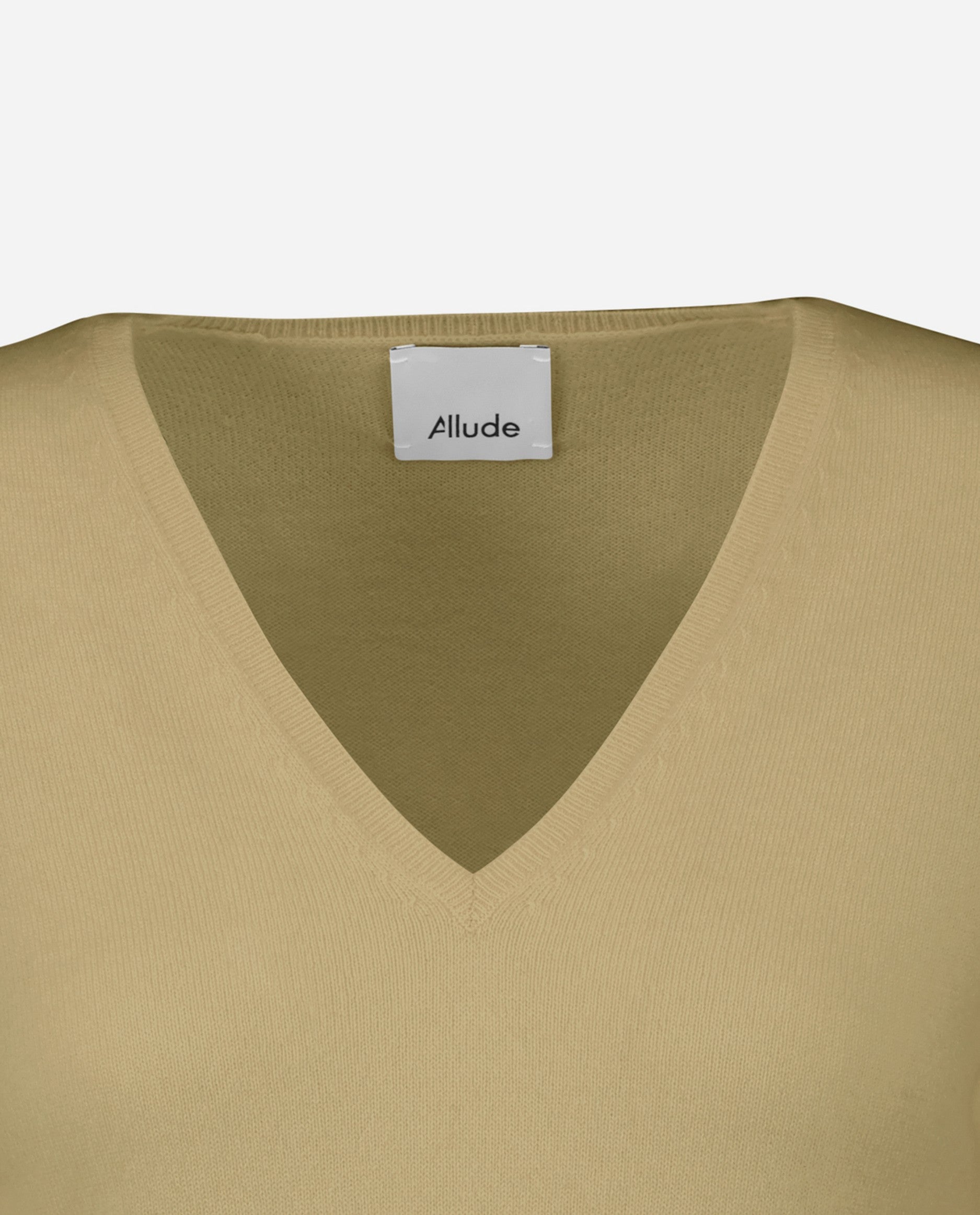 242-11100-43-S_4 - Allude - 100% Cashmere Beige Cashmere Damen Feinstrick Langarm Pullover SAPG::242-11100 Sommer 2024 Taillierter Schnitt V-Ausschnitt