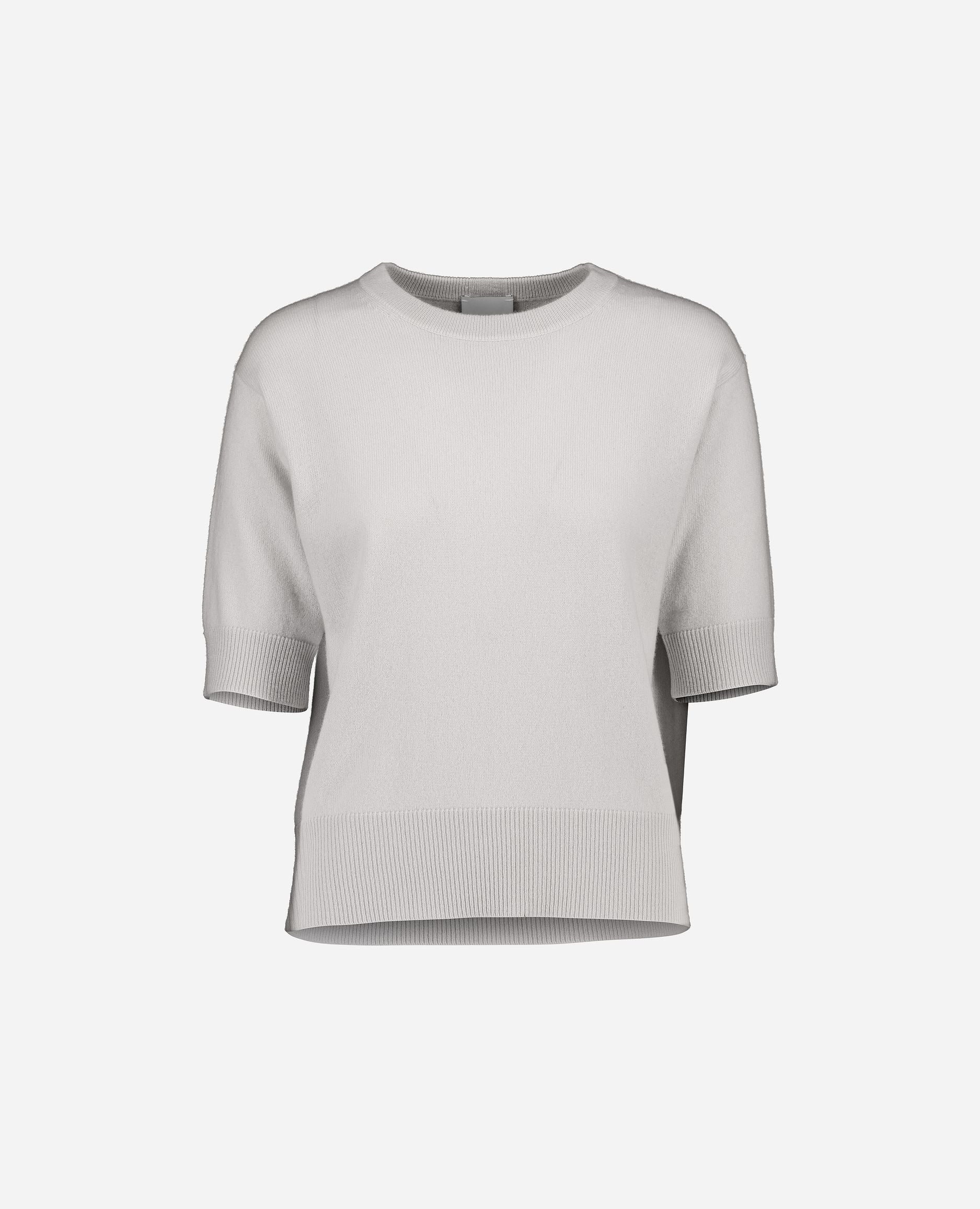 245-11116-80-S_hash_escaped_1 - Allude - 100% Cashmere Basic Cashmere Damen Feinstrick Gerade Passform Grau Halbarm Pullover Rundhalsausschnitt SAPG::245-11116 Winter 2024/2025