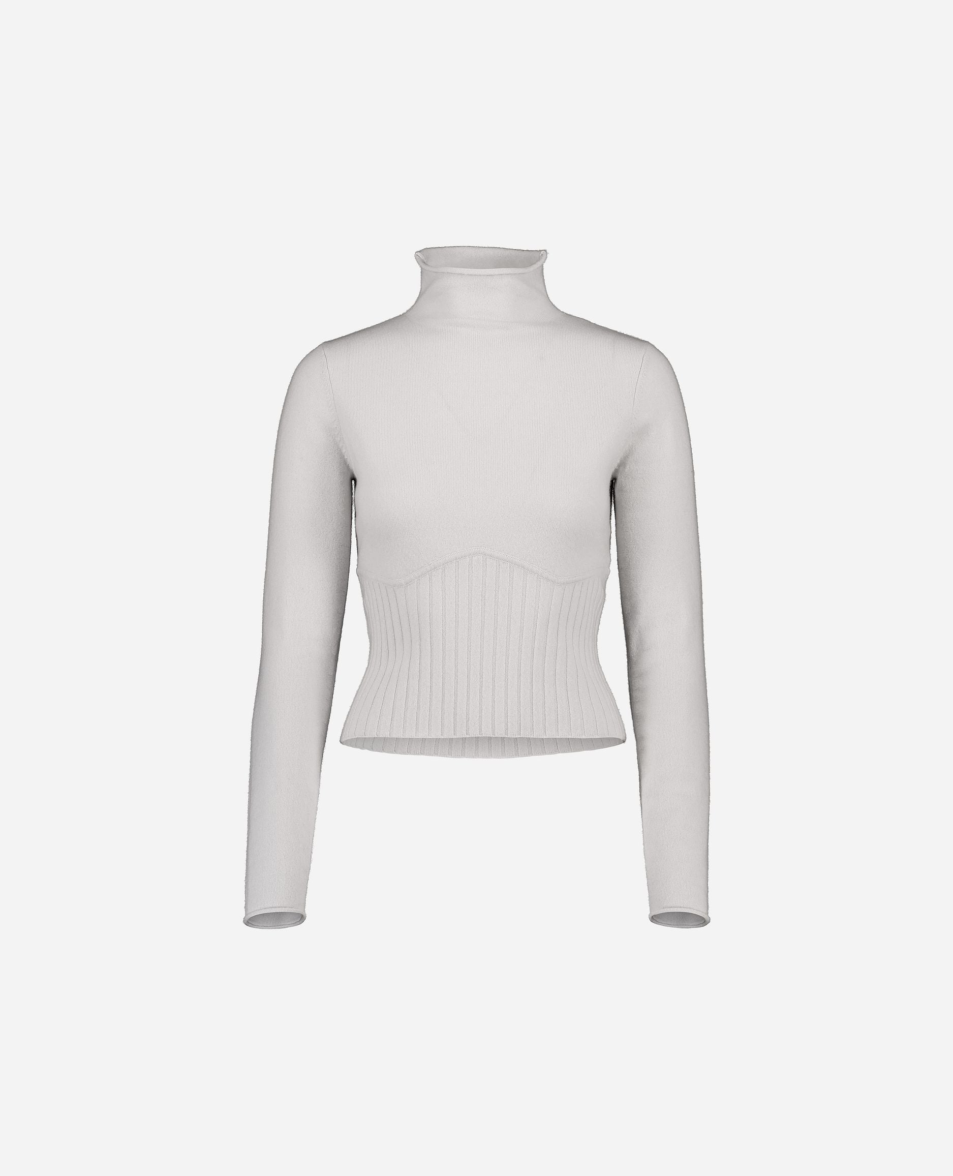 245-11120-80-S_hash_escaped_1 - Allude - 100% Cashmere Cashmere Damen Feinstrick Grau Langarm Pullover SAPG::245-11120 Stehkragen Taillierter Schnitt Winter 2024/2025