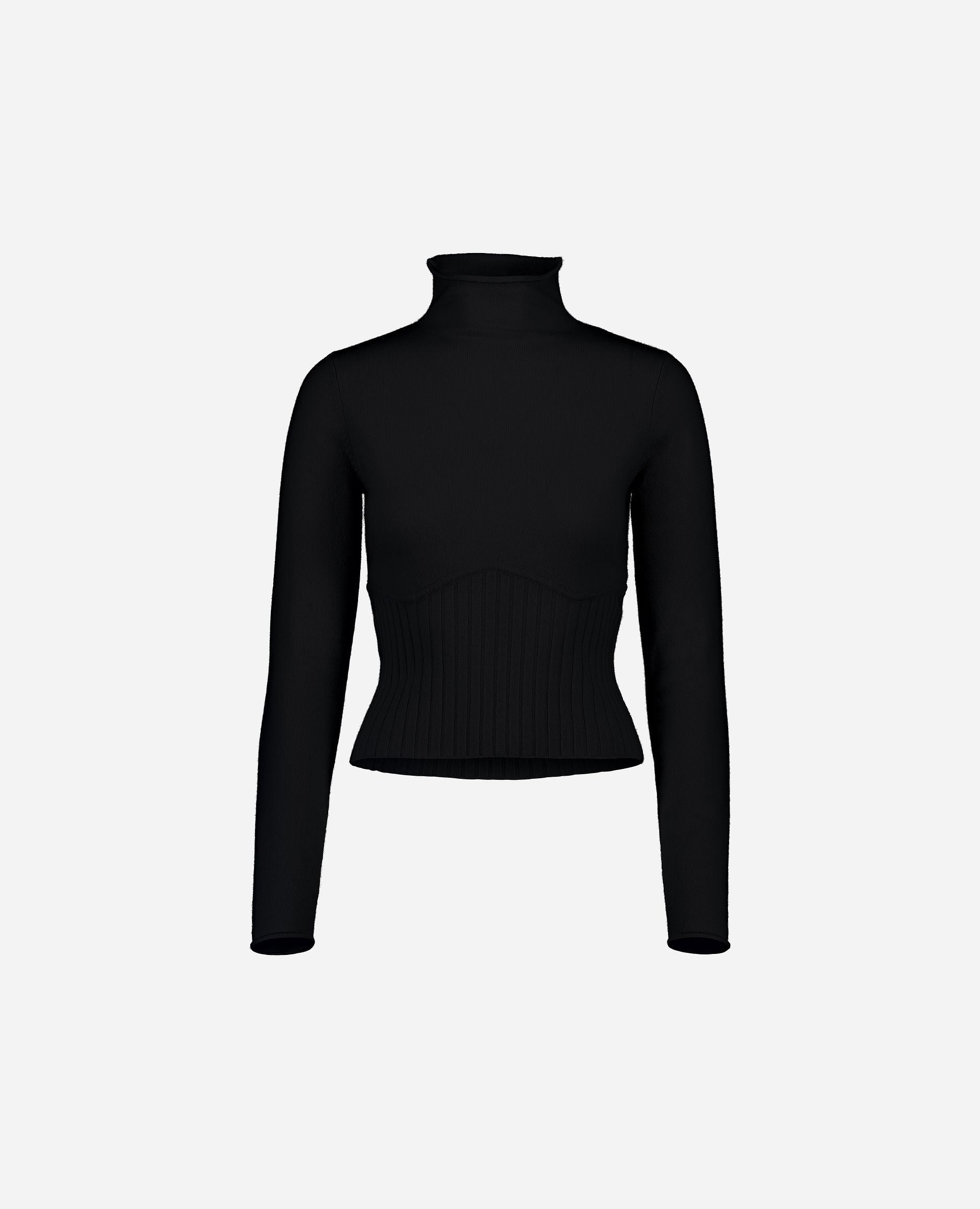 245-11120-90-S_hash_escaped_1 - Allude - 100% Cashmere Cashmere Damen Feinstrick Langarm Pullover SAPG::245-11120 Schwarz Stehkragen Taillierter Schnitt Winter 2024/2025