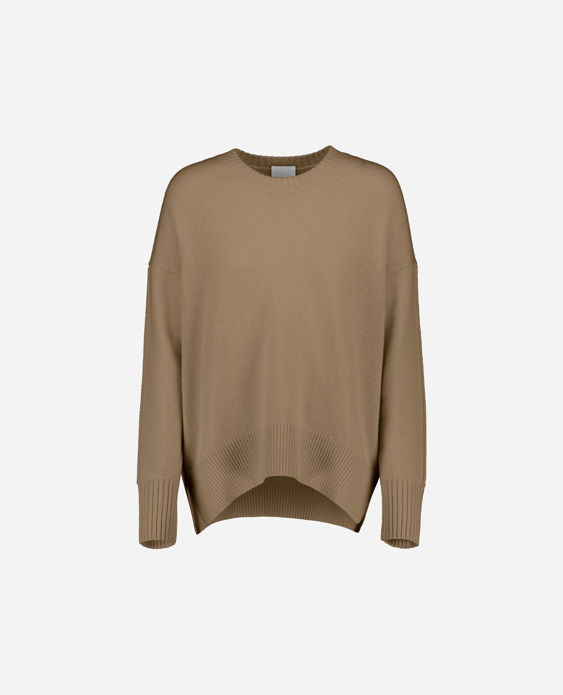 245-11151-43-S_hash_escaped_1 - Allude - 100% Cashmere Beige Cashmere Damen Langarm Lockerer Schnitt mittelschwerer Strick Pullover Rundhalsausschnitt SAPG::245-11151 Winter 2024/2025