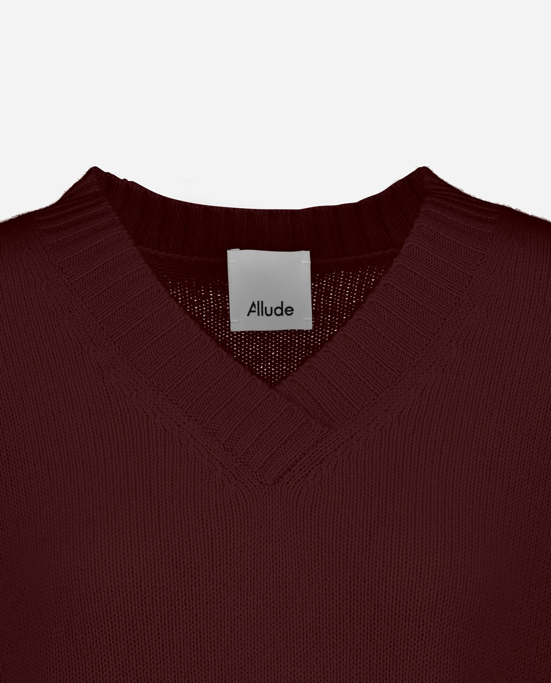 245-11155-69-S_hash_escaped_3 - Allude - 100% Cashmere Cashmere Damen Langarm Lockerer Schnitt mittelschwerer Strick Pullover Rot SAPG::245-11155 V-Ausschnitt Winter 2024/2025