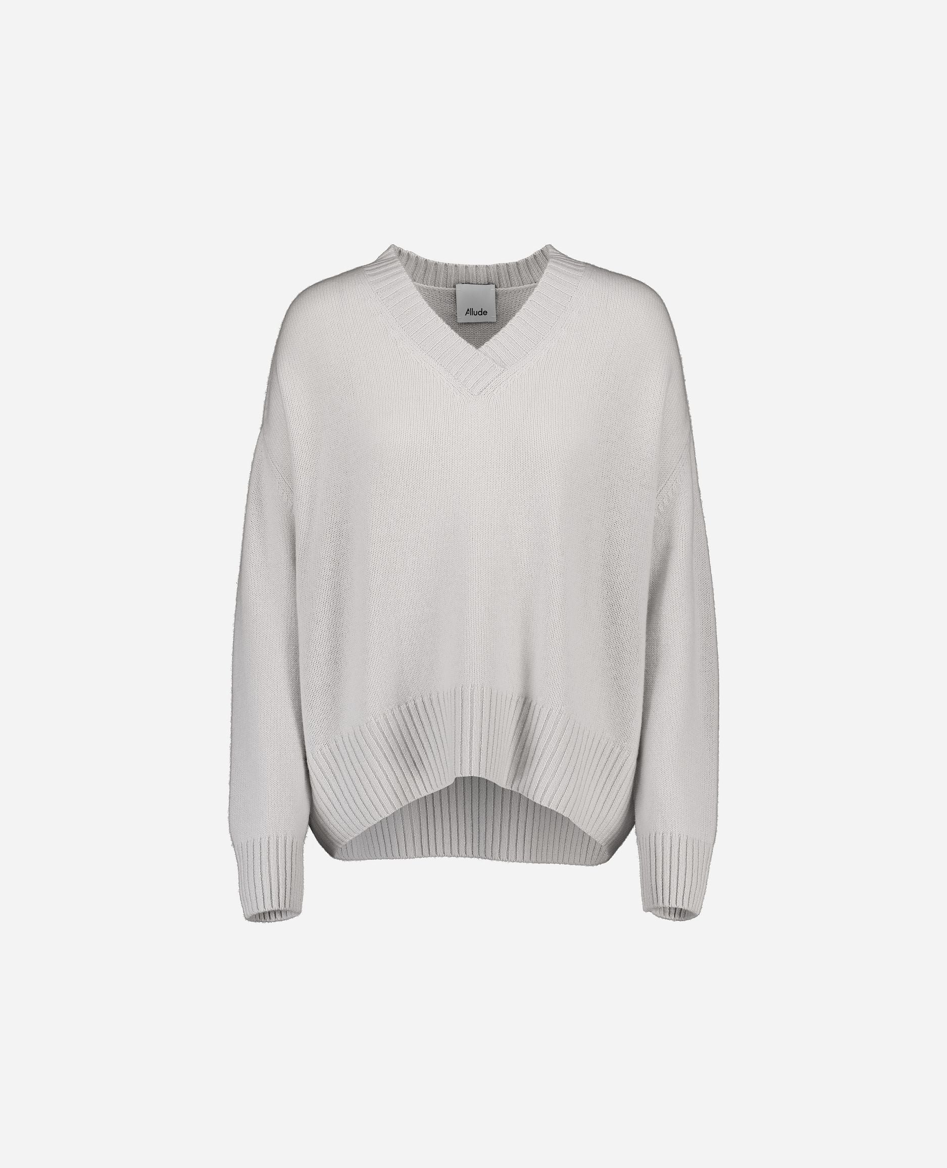 245-11155-80-S_hash_escaped_1 - Allude - 100% Cashmere Cashmere Damen Grau Langarm Lockerer Schnitt mittelschwerer Strick Pullover SAPG::245-11155 V-Ausschnitt Winter 2024/2025