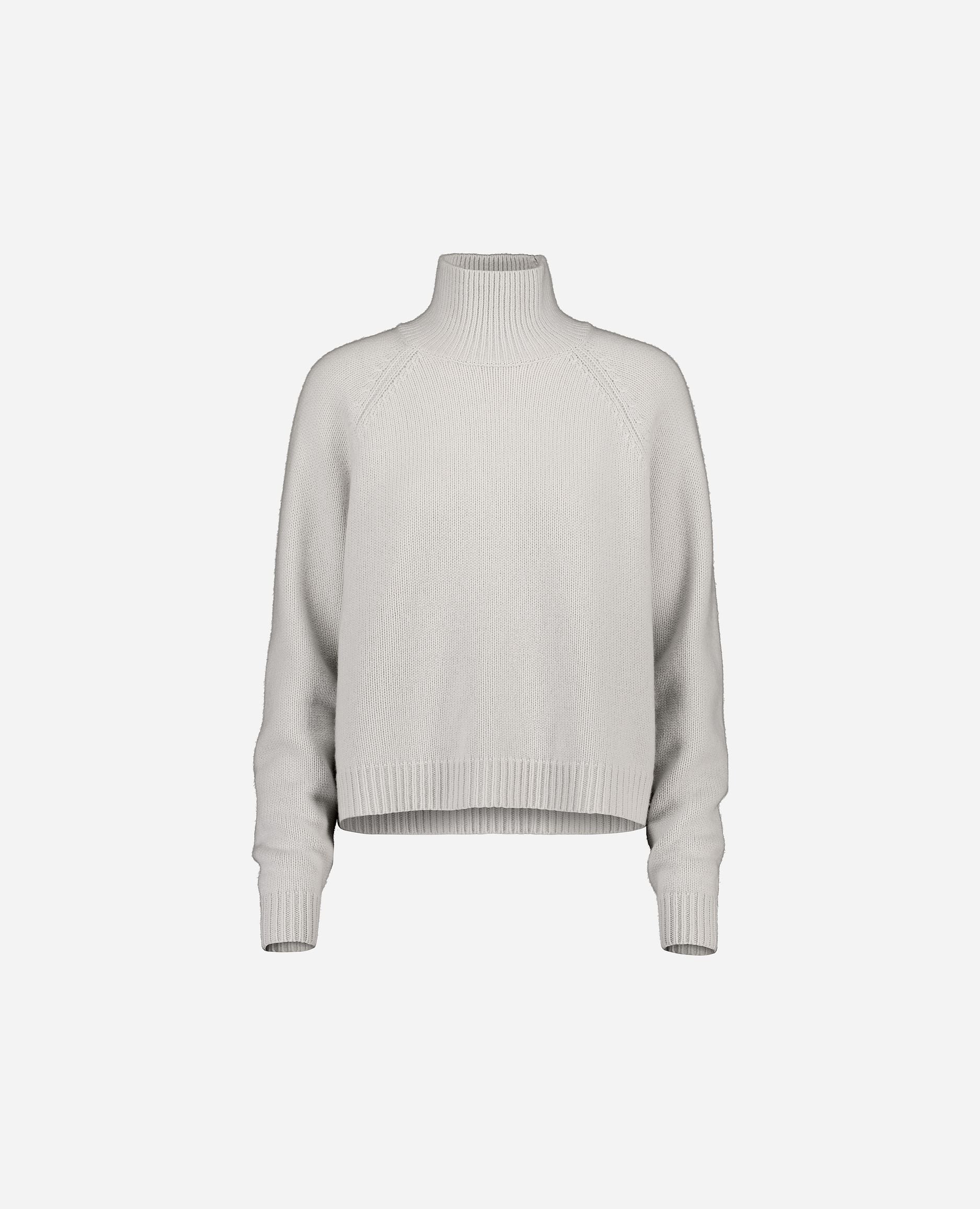 245-17001-80-S_hash_escaped_1 - Allude - 30% Cashmere 70% Wolle Damen Grau Grobstrick Langarm Lockerer Schnitt Pullover SAPG::245-17001 Stehkragen Winter 2024/2025 Wolle