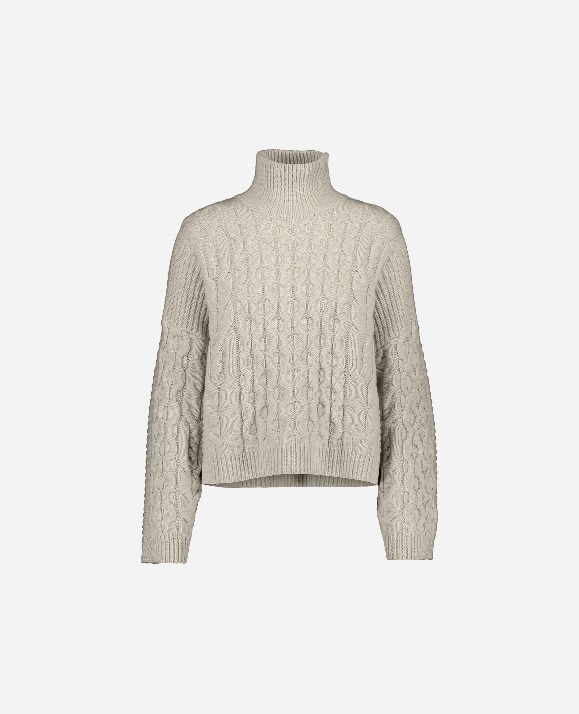 245-17041-42-S_hash_escaped_1 - Allude - 30% Cashmere 70% Wolle Beige Damen Grobstrick Langarm Lockerer Schnitt Pullover SAPG::245-17041 Stehkragen Winter 2024/2025 Wolle