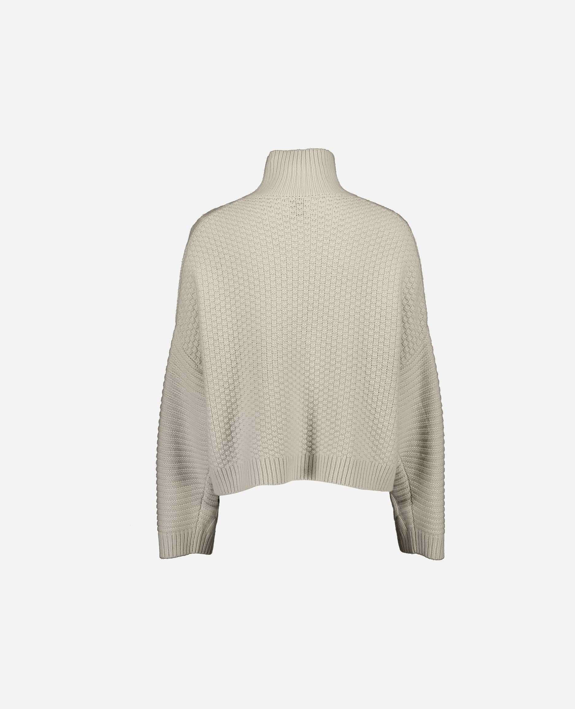 245-17041-42-S_hash_escaped_2 - Allude - 30% Cashmere 70% Wolle Beige Damen Grobstrick Langarm Lockerer Schnitt Pullover SAPG::245-17041 Stehkragen Winter 2024/2025 Wolle