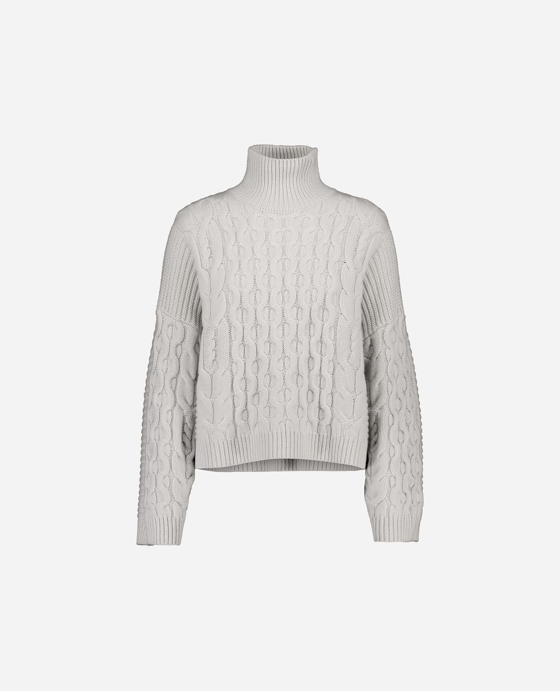 245-17041-80-S_hash_escaped_1 - Allude - 30% Cashmere 70% Wolle Damen Grau Grobstrick Langarm Lockerer Schnitt Pullover SAPG::245-17041 Stehkragen Winter 2024/2025 Wolle